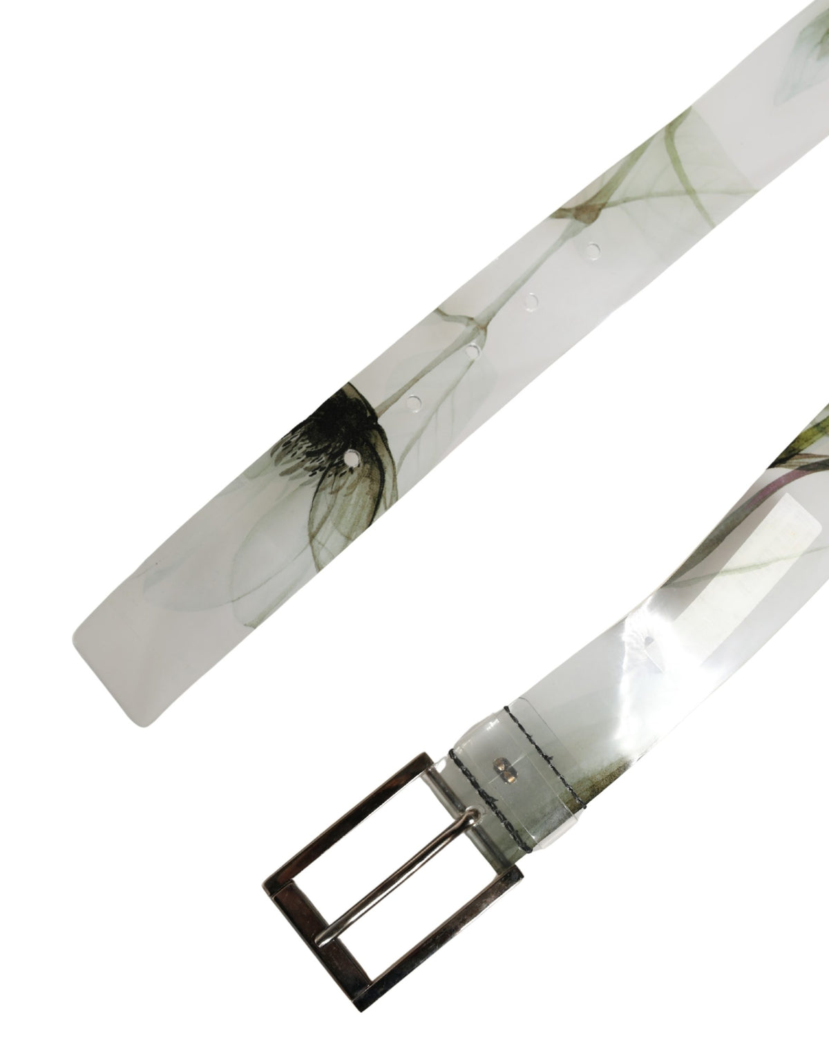 Dolce & Gabbana Men White Floral PVC Silver Metal Buckle Men's Belt