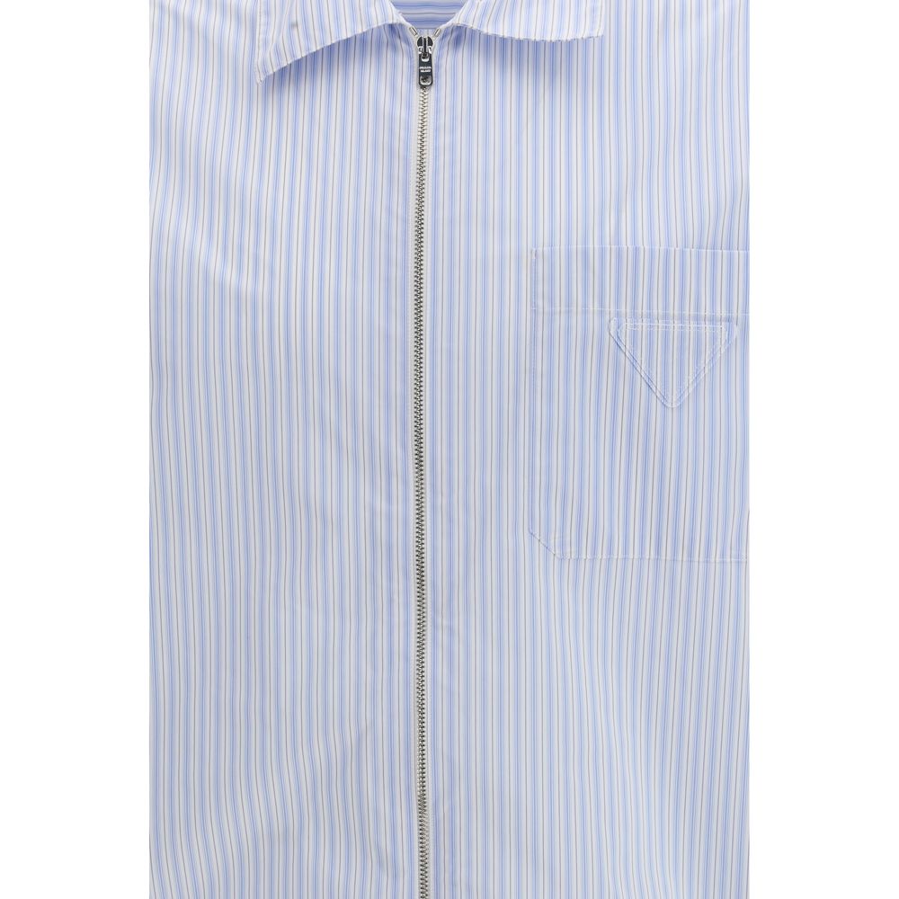 Prada Blue Polyamide Pattern Men's Shirt
