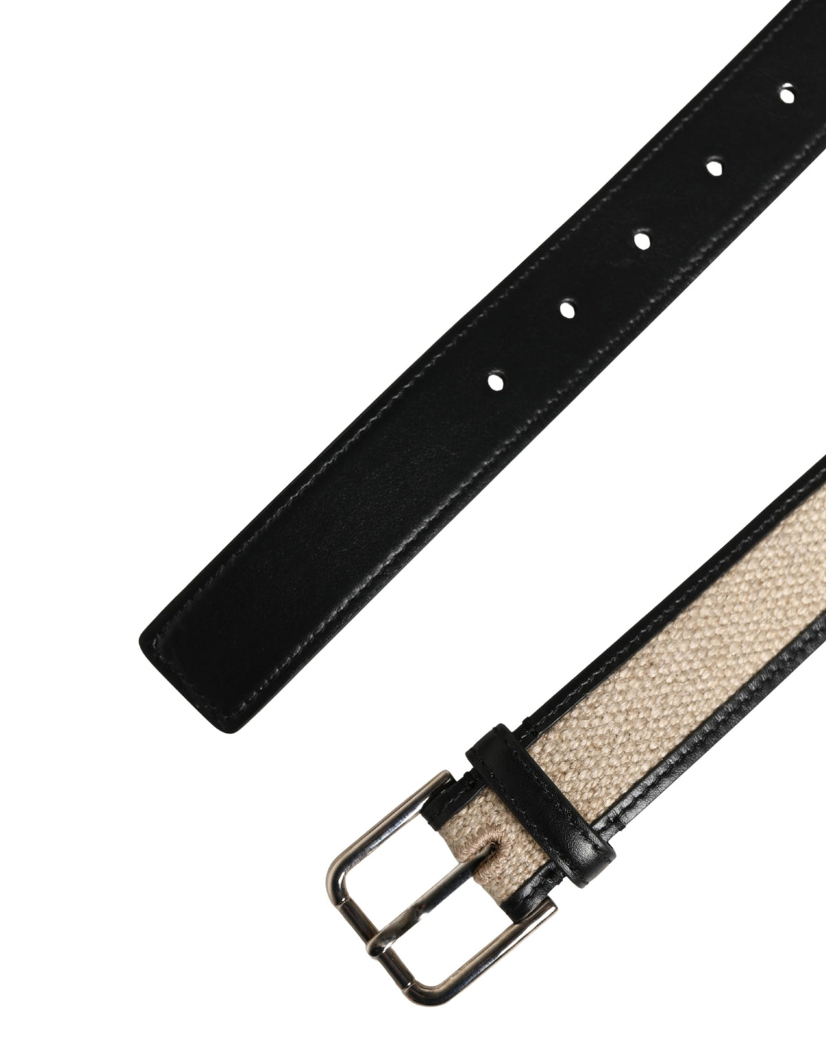 Dolce & Gabbana Men Beige Woven Leather Metal Buckle Men's Belt