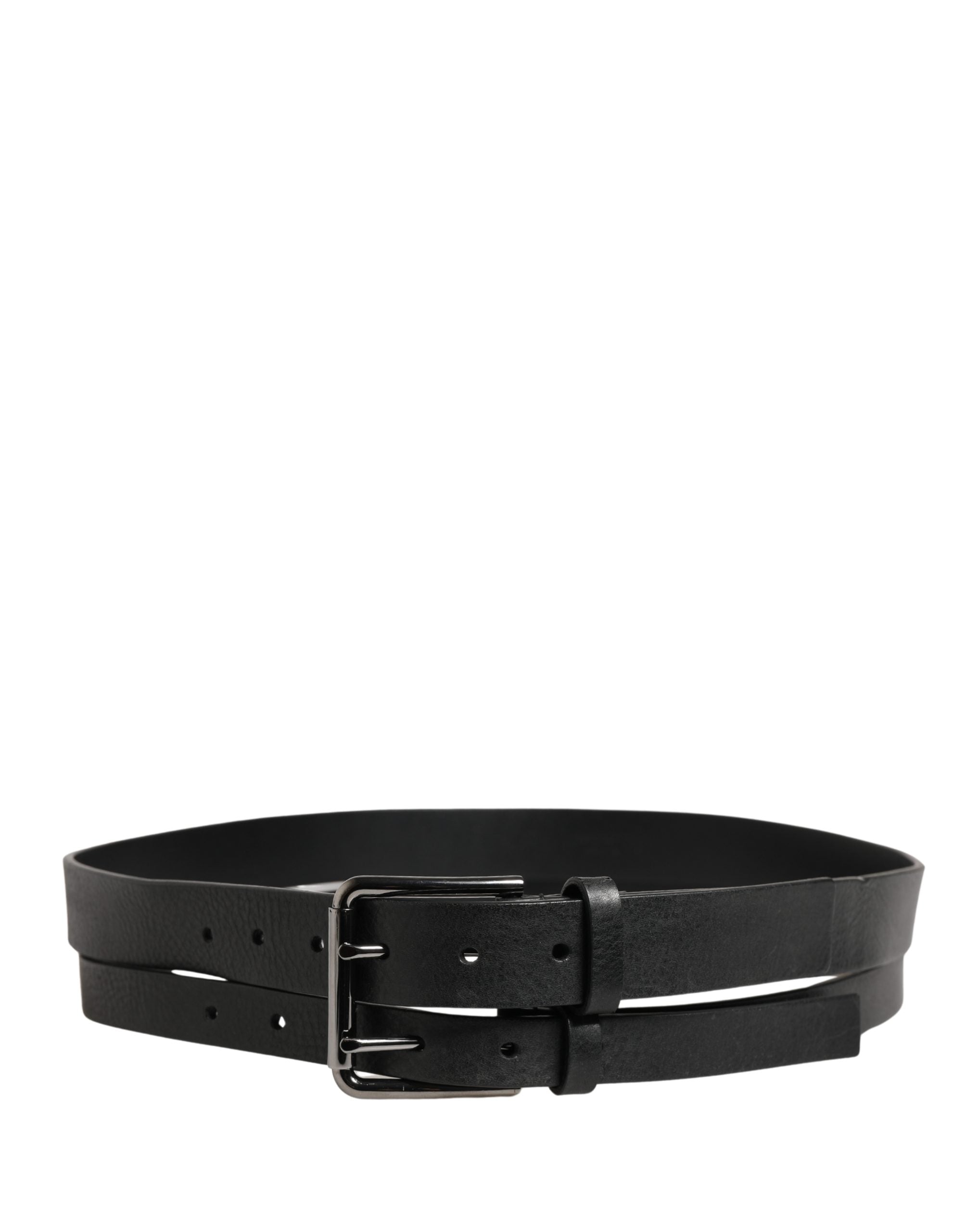 Dolce & Gabbana Black Double Strap Leather Silver Buckle Men's Belt (Pre-Owned)