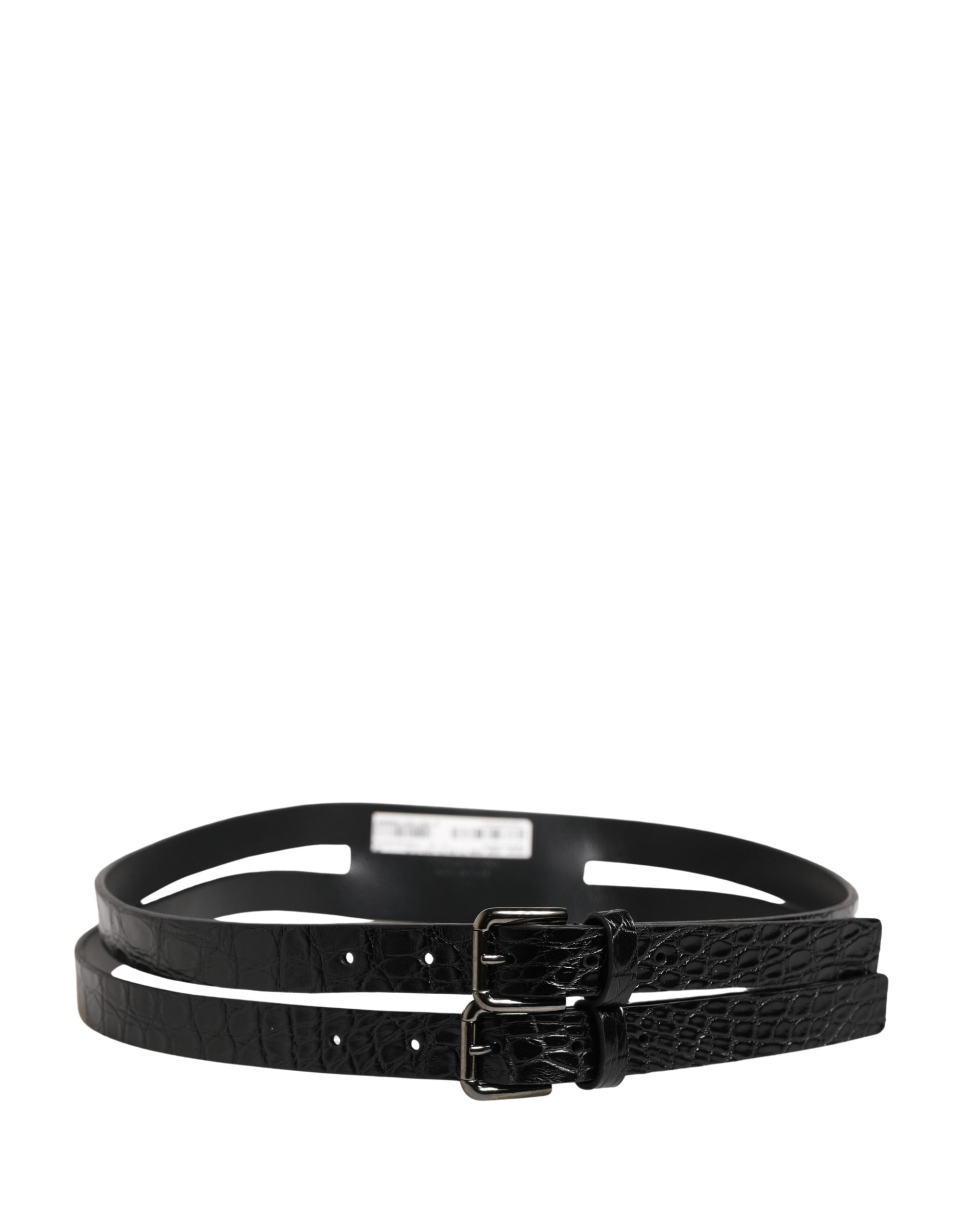 Dolce & Gabbana Black Double Strap Leather Silver Buckle Men's Belt