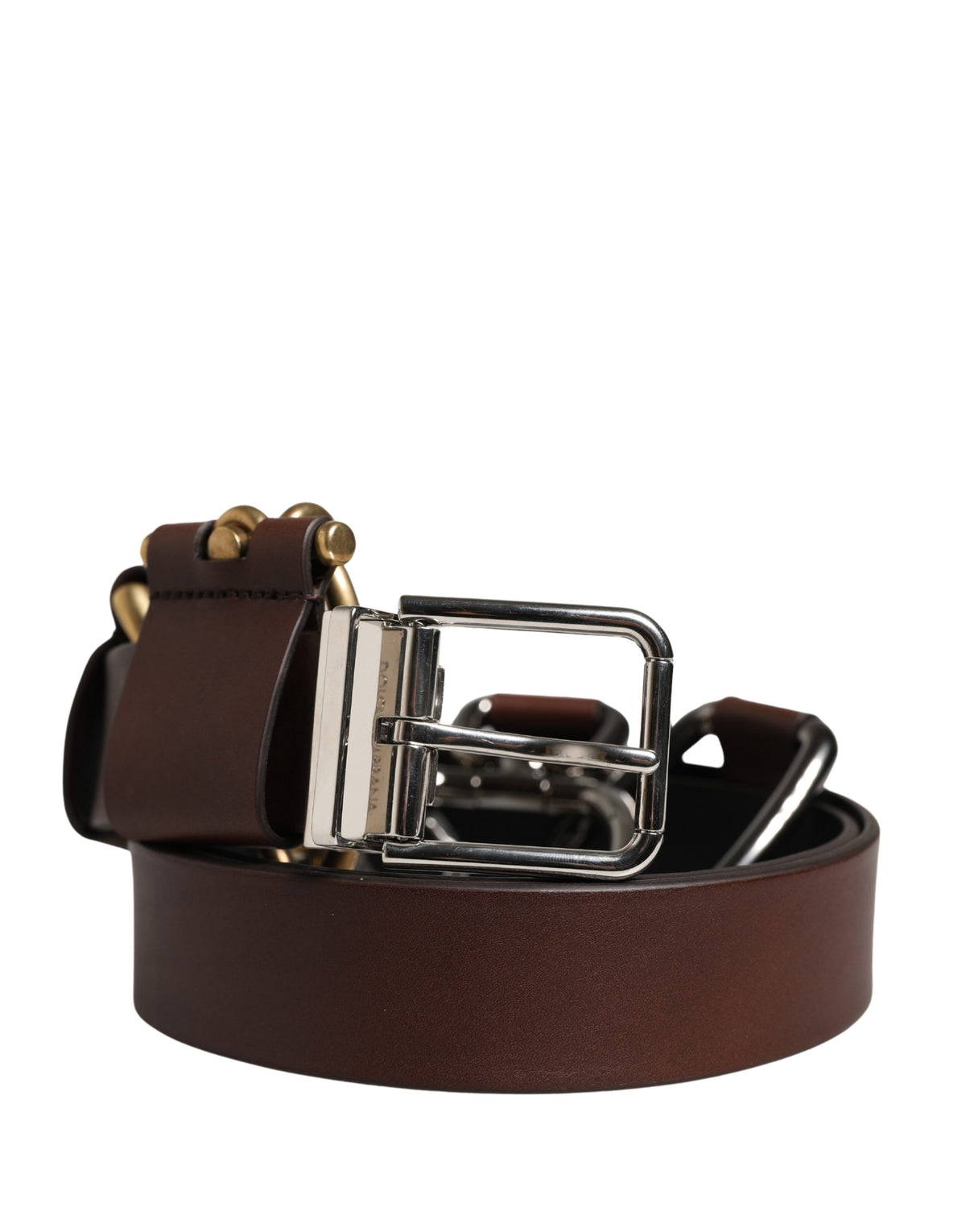 Dolce & Gabbana Men Brown Classic Leather Metal Buckle Men's Belt (Pre-Owned)