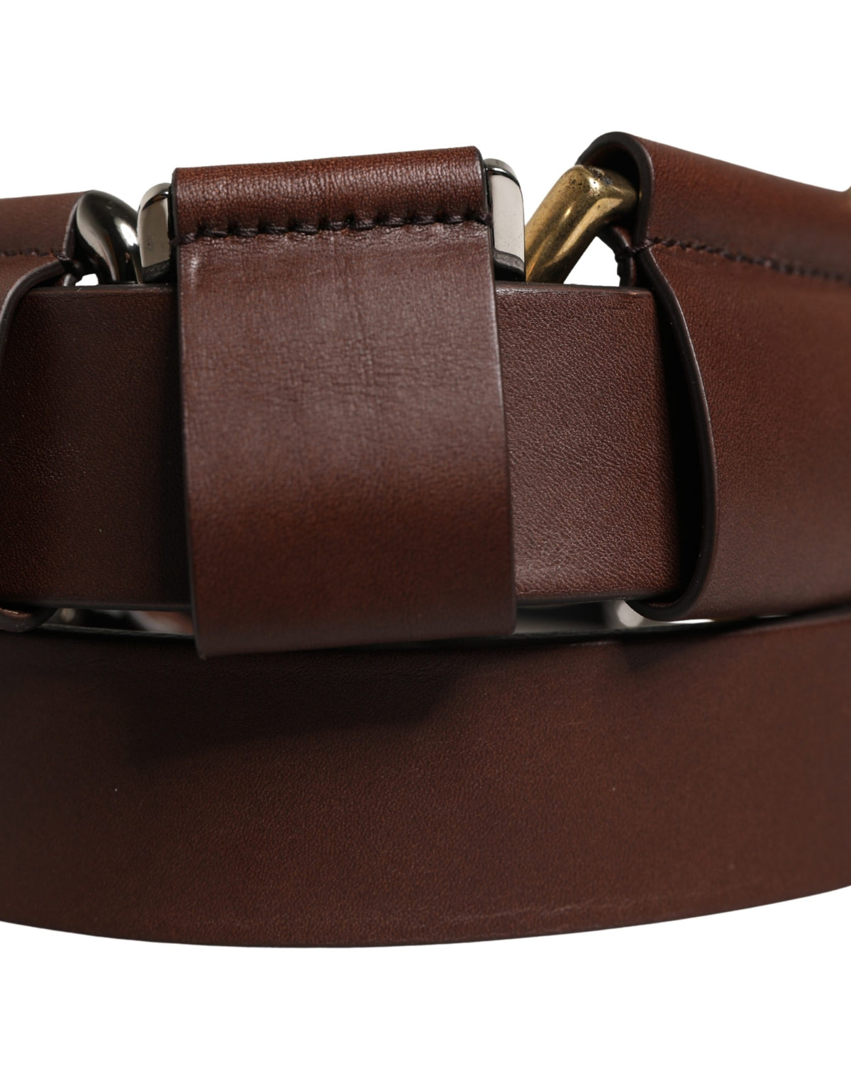 Dolce & Gabbana Men Brown Classic Leather Metal Buckle Men's Belt (Pre-Owned)