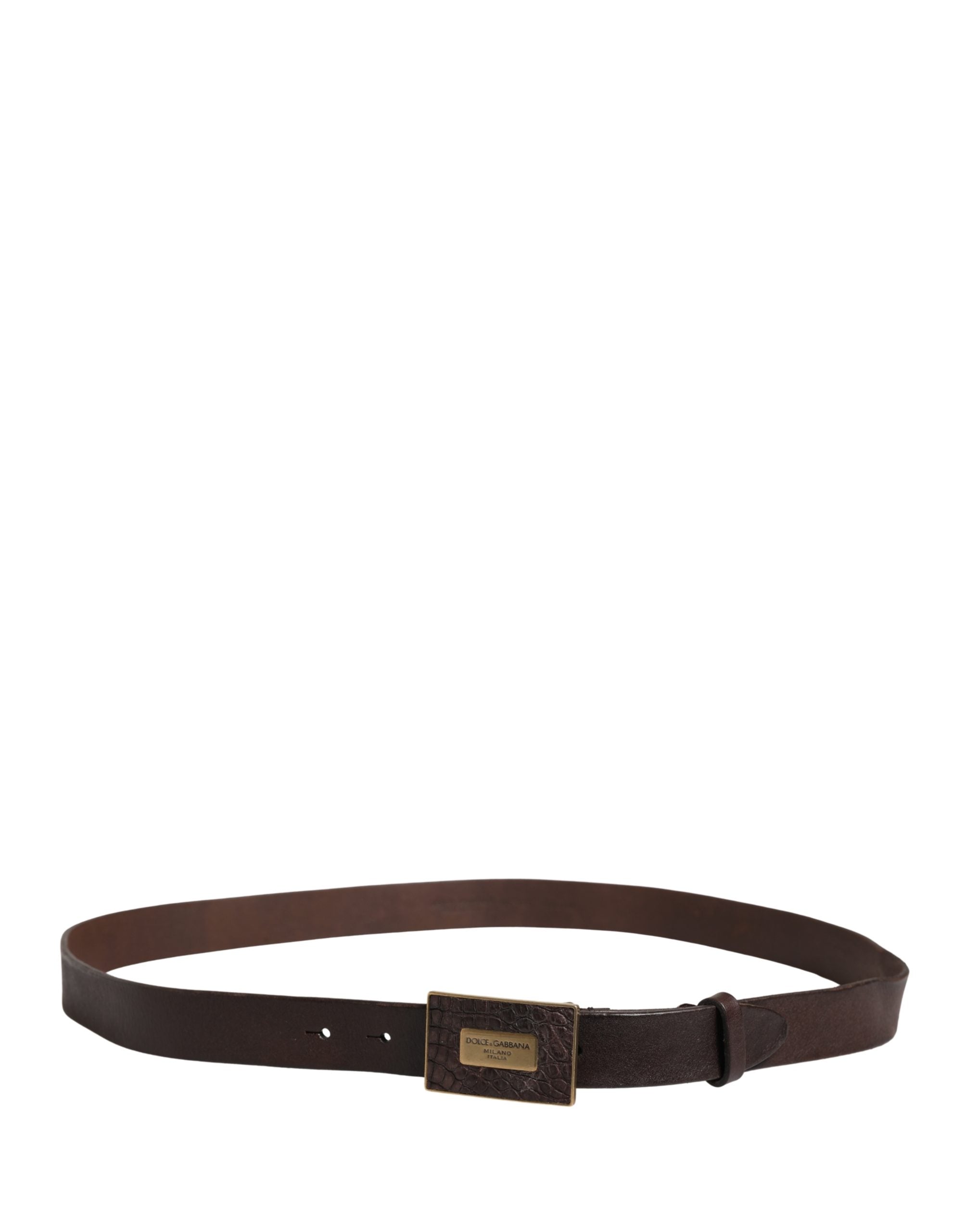 Dolce & Gabbana Men Brown Calf Leather Logo Metal Buckle Men's Belt (Pre-Owned)