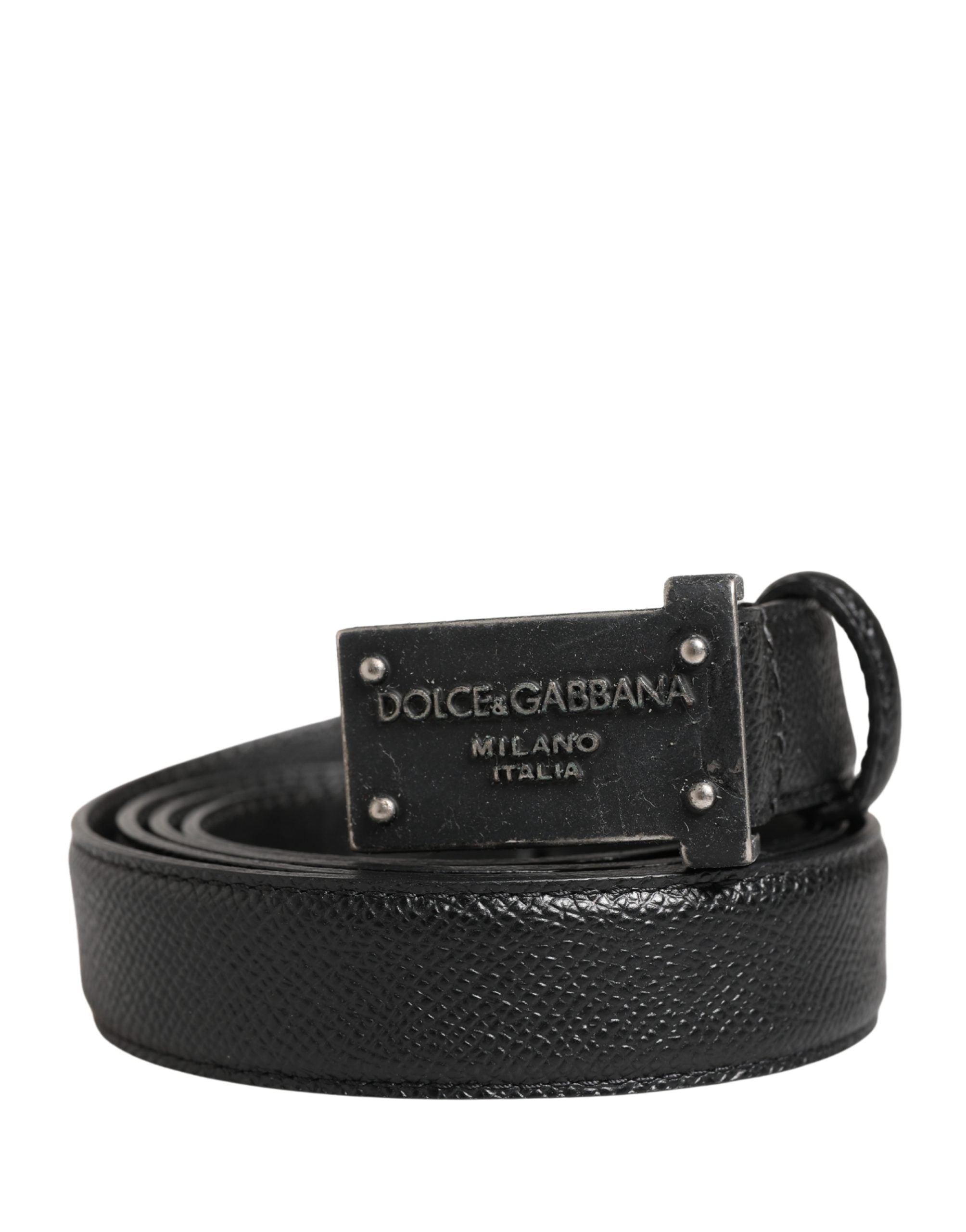 Dolce & Gabbana Men Black Calf Leather Logo Metal Buckle Men's Belt