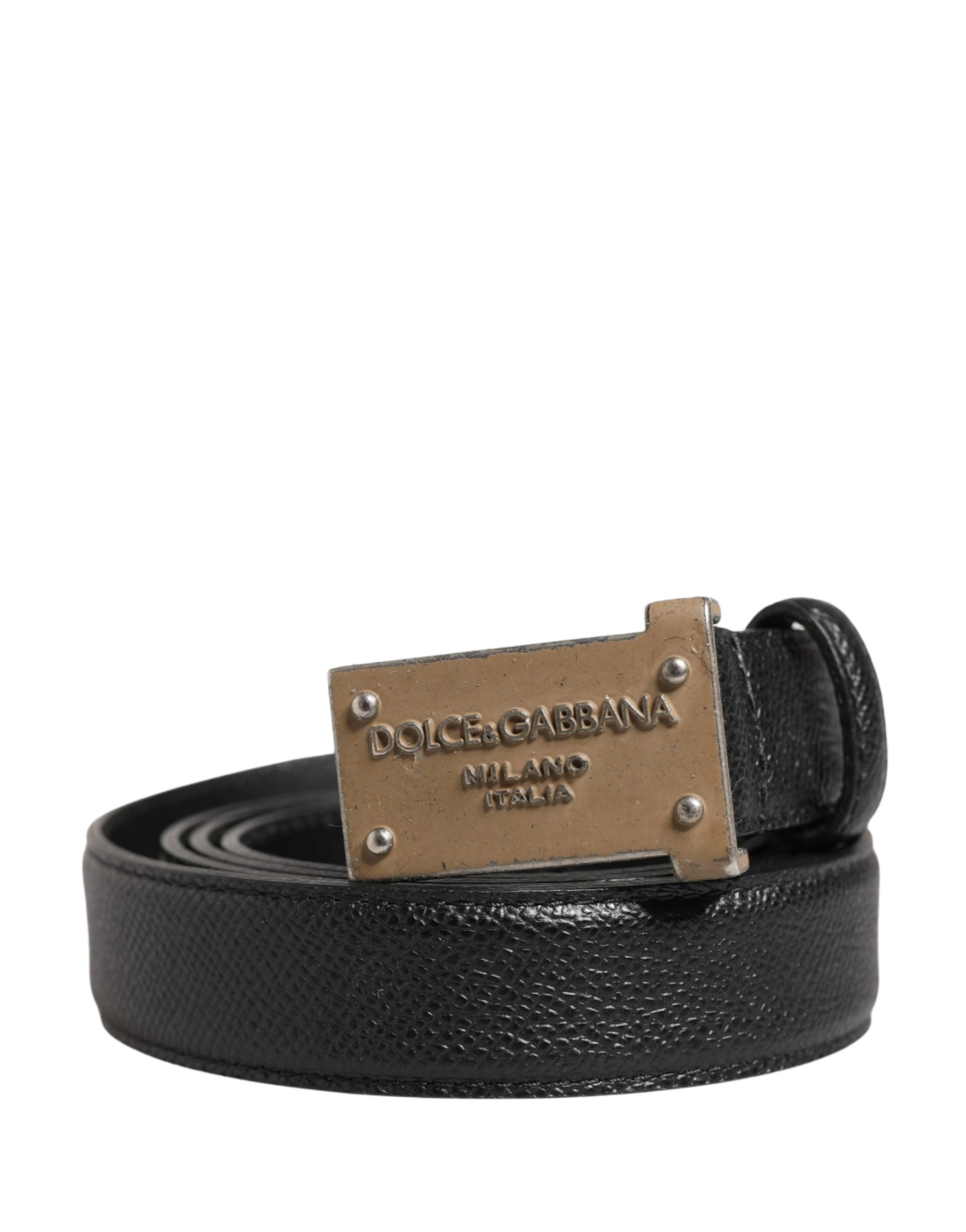 Dolce & Gabbana Men Black Calf Leather Logo Metal Buckle Men's Belt