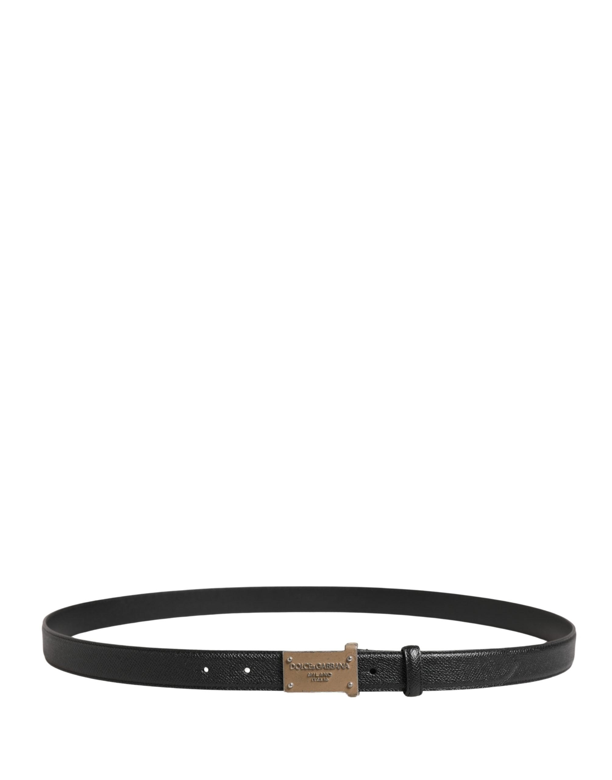 Dolce & Gabbana Men Black Calf Leather Logo Metal Buckle Men's Belt