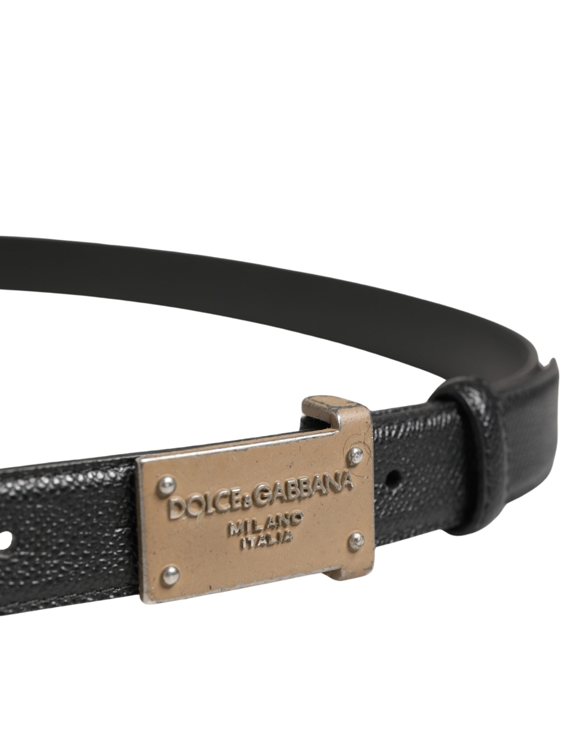 Dolce & Gabbana Men Black Calf Leather Logo Metal Buckle Men's Belt