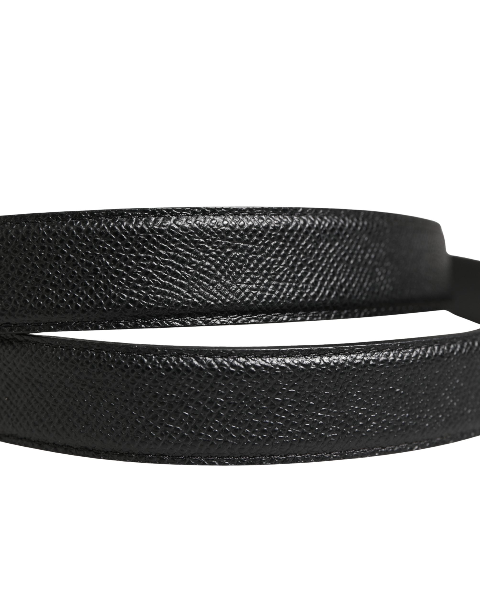 Dolce & Gabbana Men Black Calf Leather Logo Metal Buckle Men's Belt