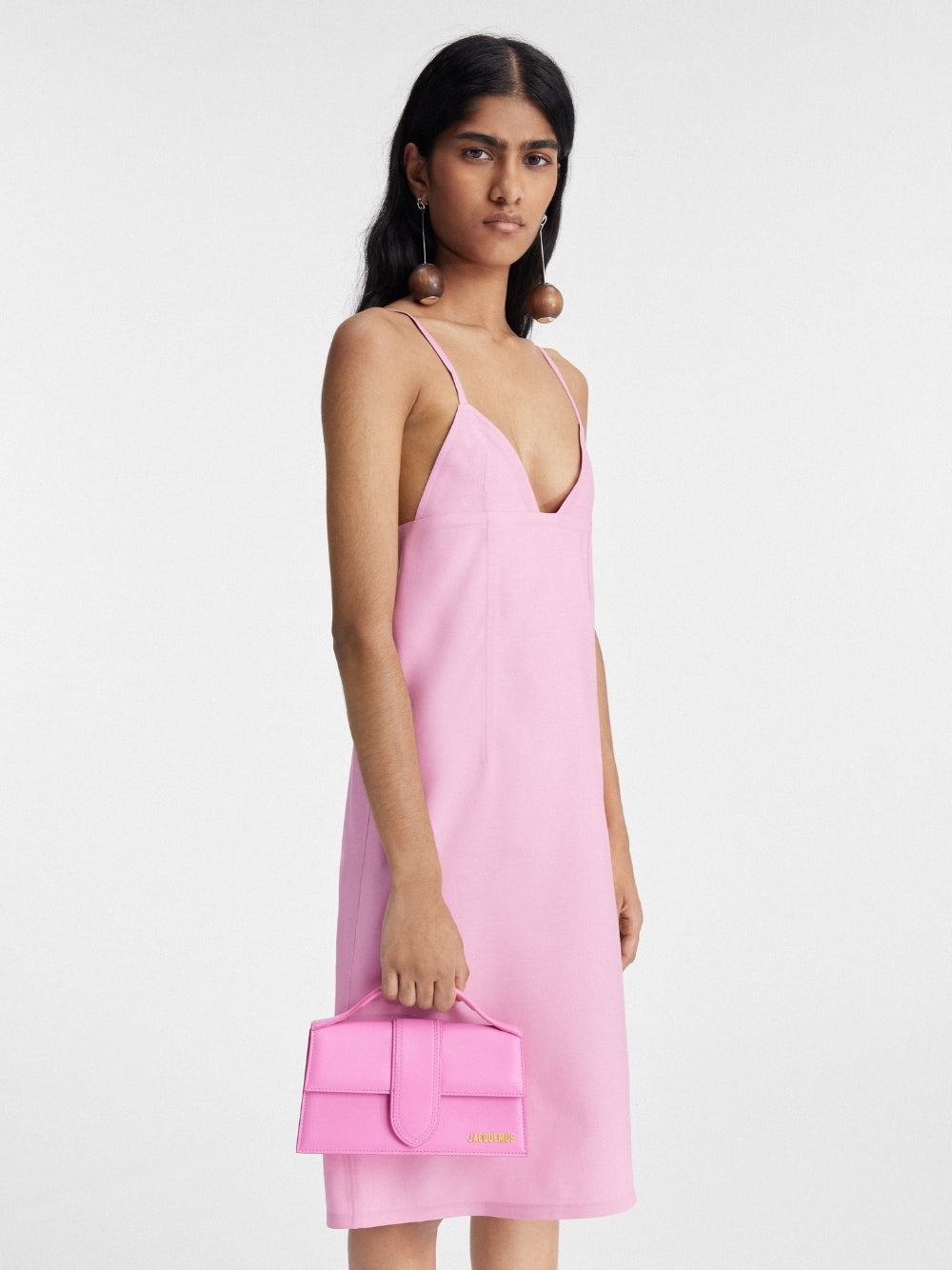 Jacquemus Neon Pink Leather Le Grand Bambino Women's Handbag