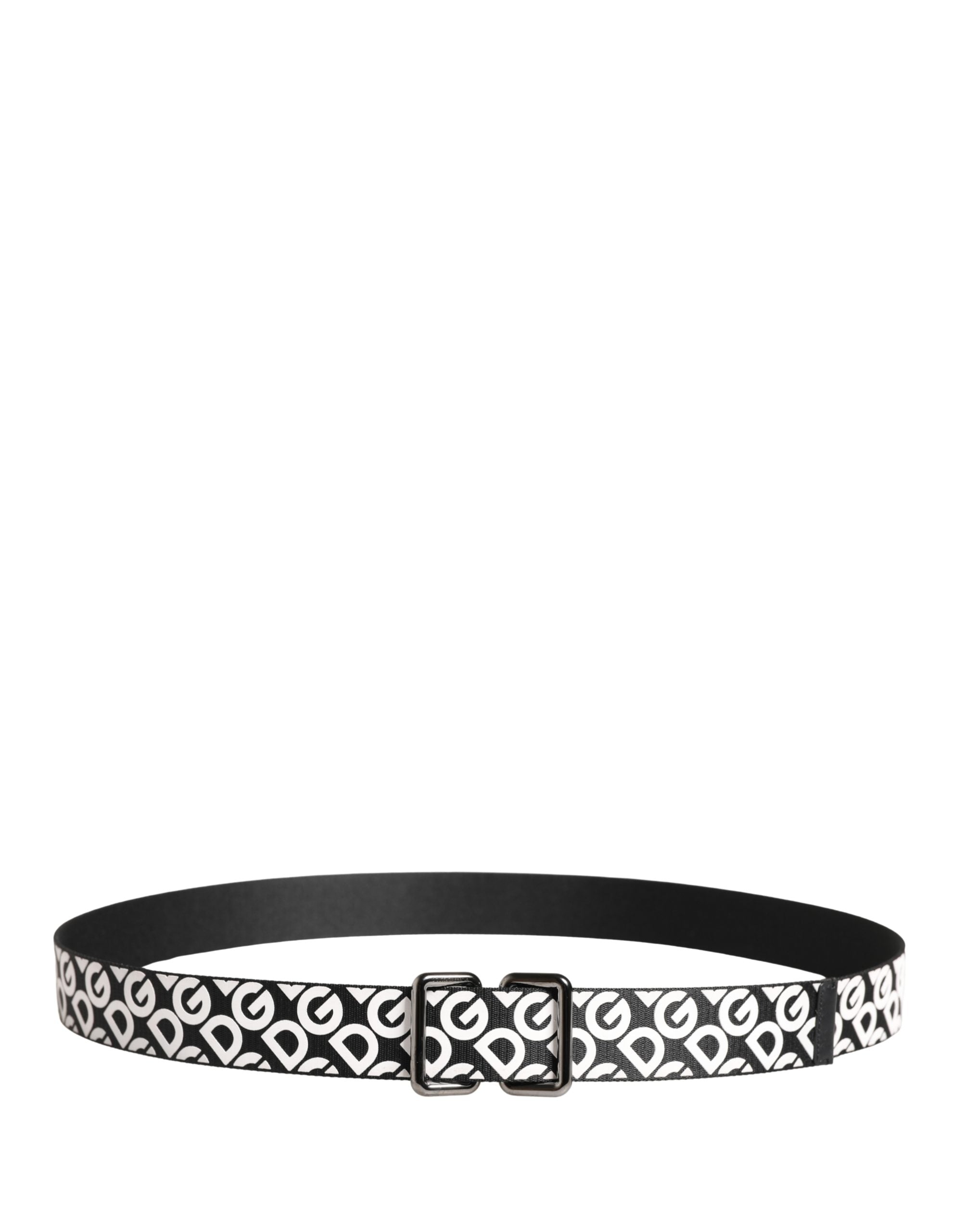 Dolce & Gabbana White Black Logo Leather Metal Buckle Men's Belt