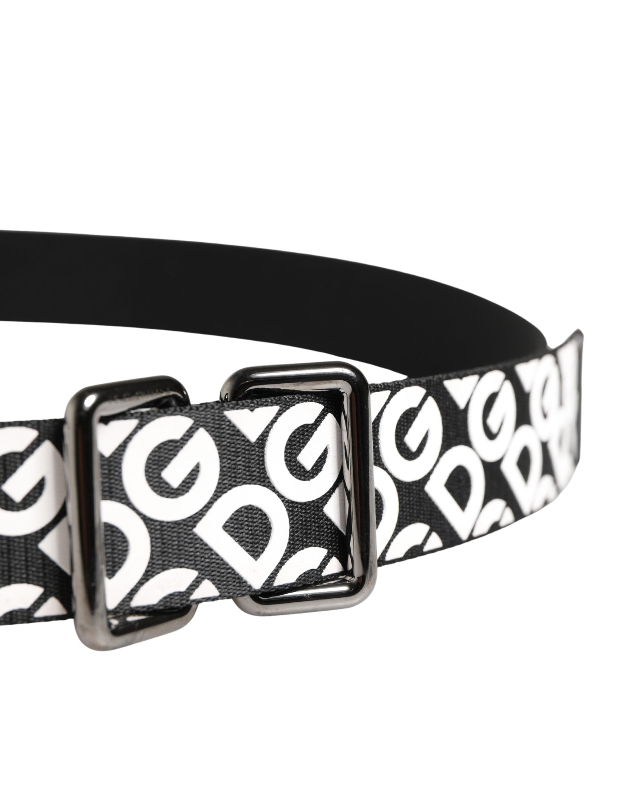 Dolce & Gabbana White Black Logo Leather Metal Buckle Men's Belt
