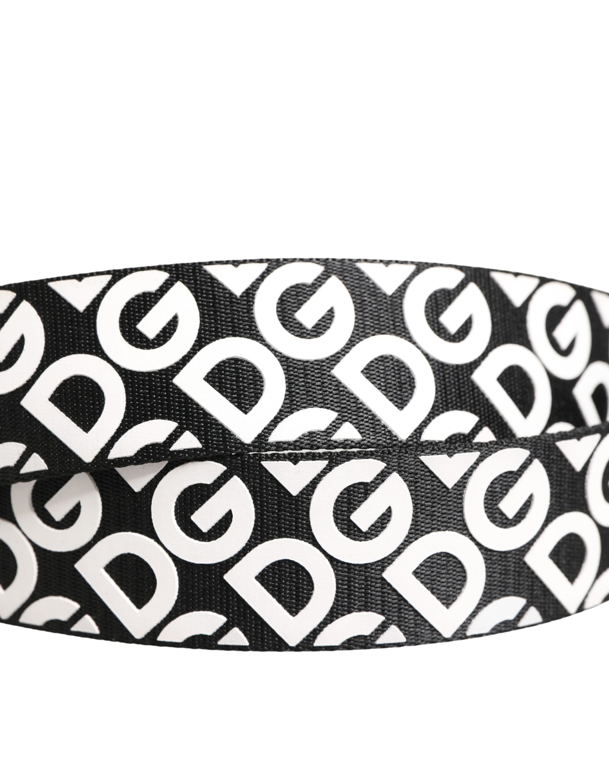 Dolce & Gabbana White Black Logo Leather Metal Buckle Men's Belt