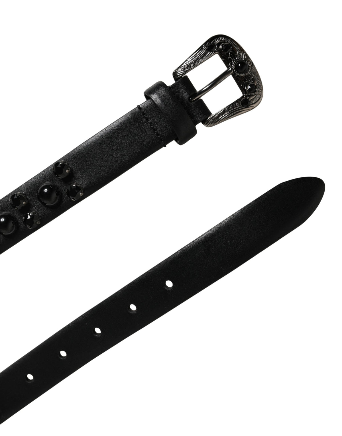 Dolce & Gabbana Men Black Calf Embellished Metal Buckle Men's Belt