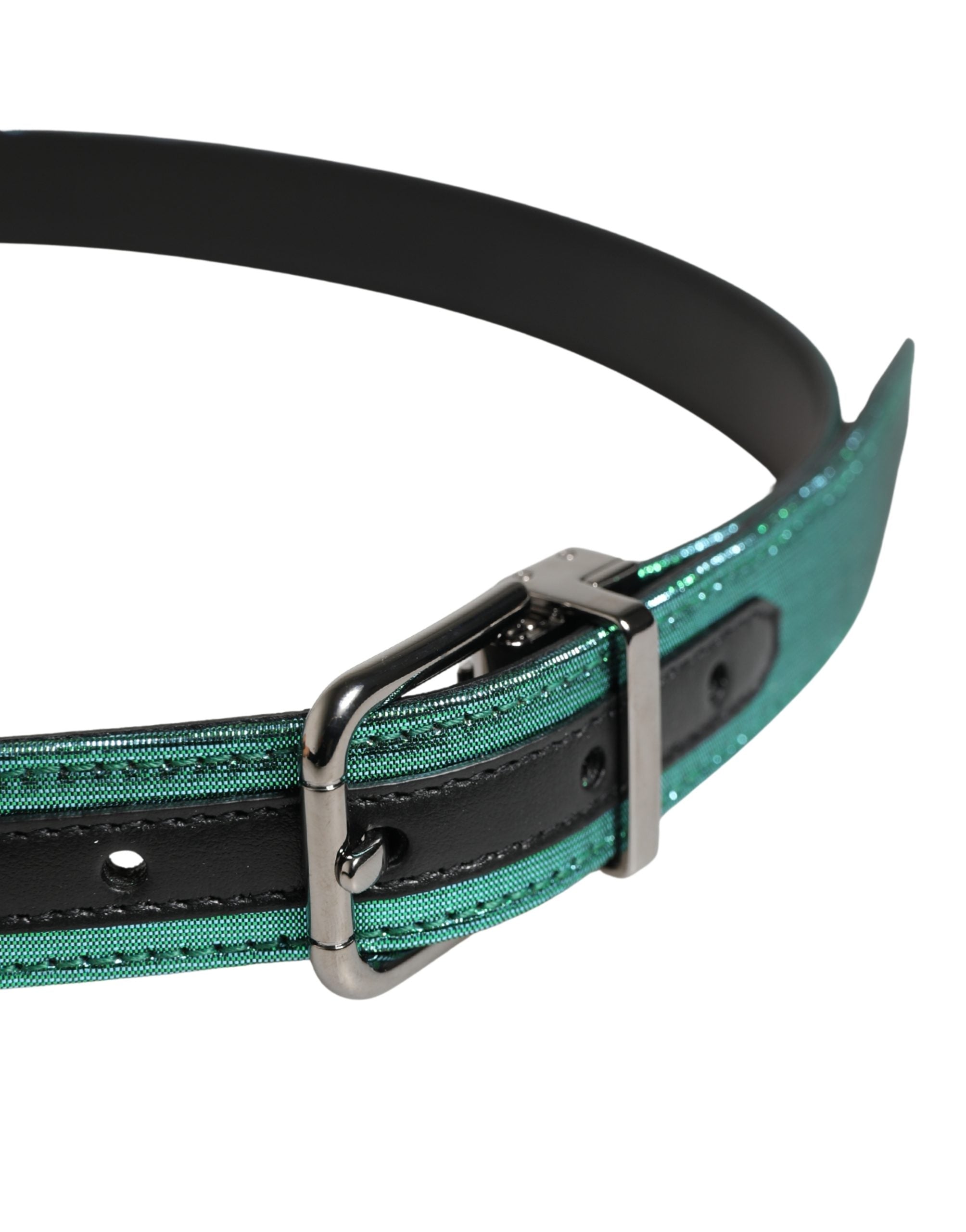 Dolce & Gabbana Men Green Lurex Polyester Metal Buckle Men's Belt