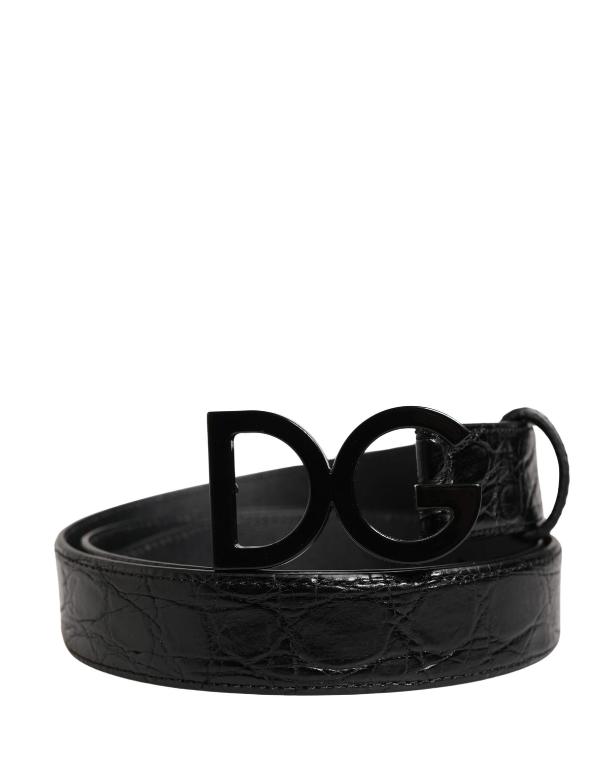 Dolce & Gabbana Men Black Exotic Leather Logo Buckle Men's Belt