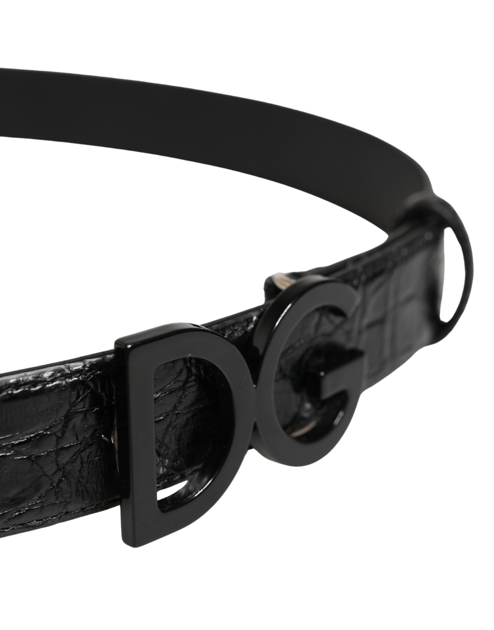 Dolce & Gabbana Men Black Exotic Leather Logo Buckle Men's Belt