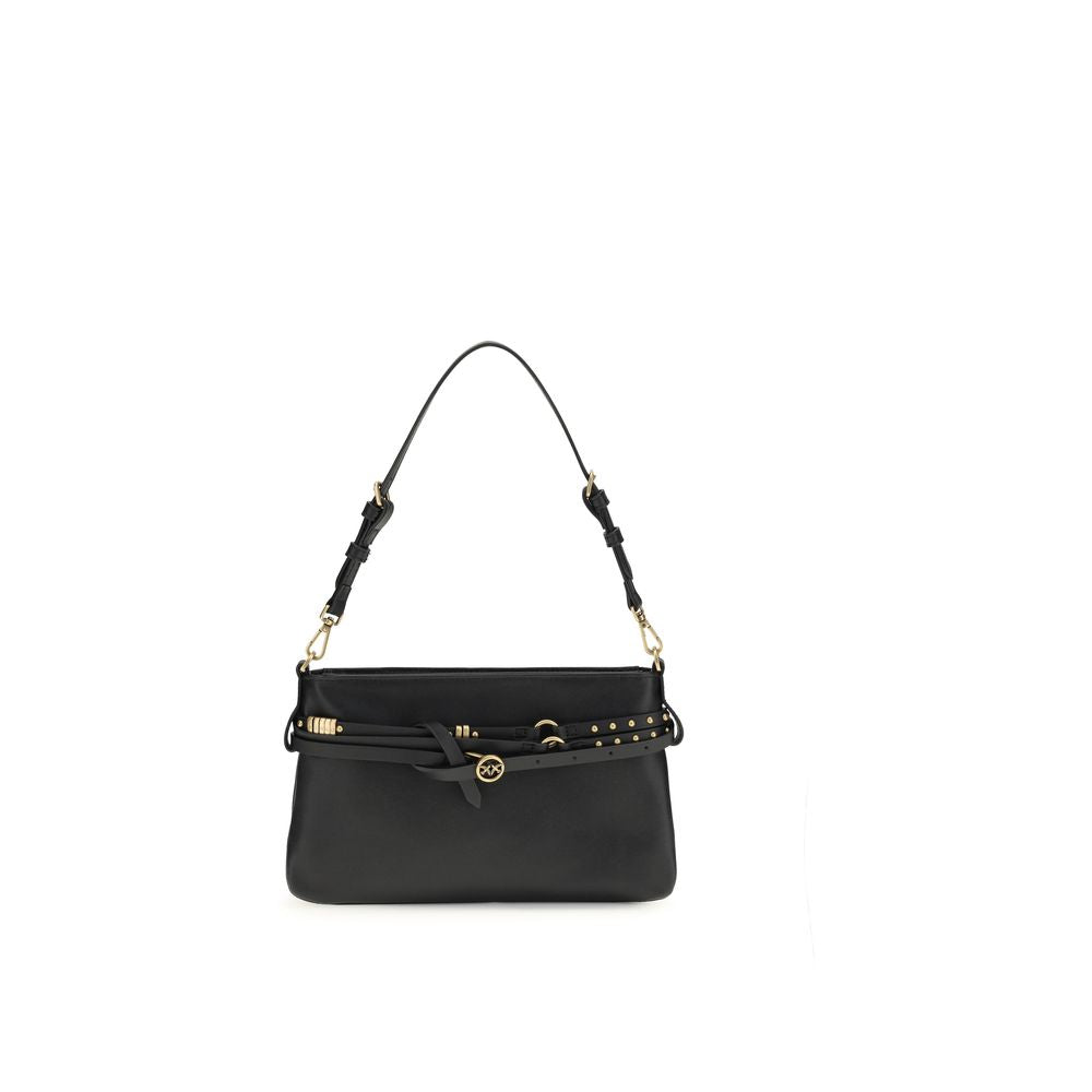 PINKO Black Calf Leather Bos Taurus Shoulder Women's Bag
