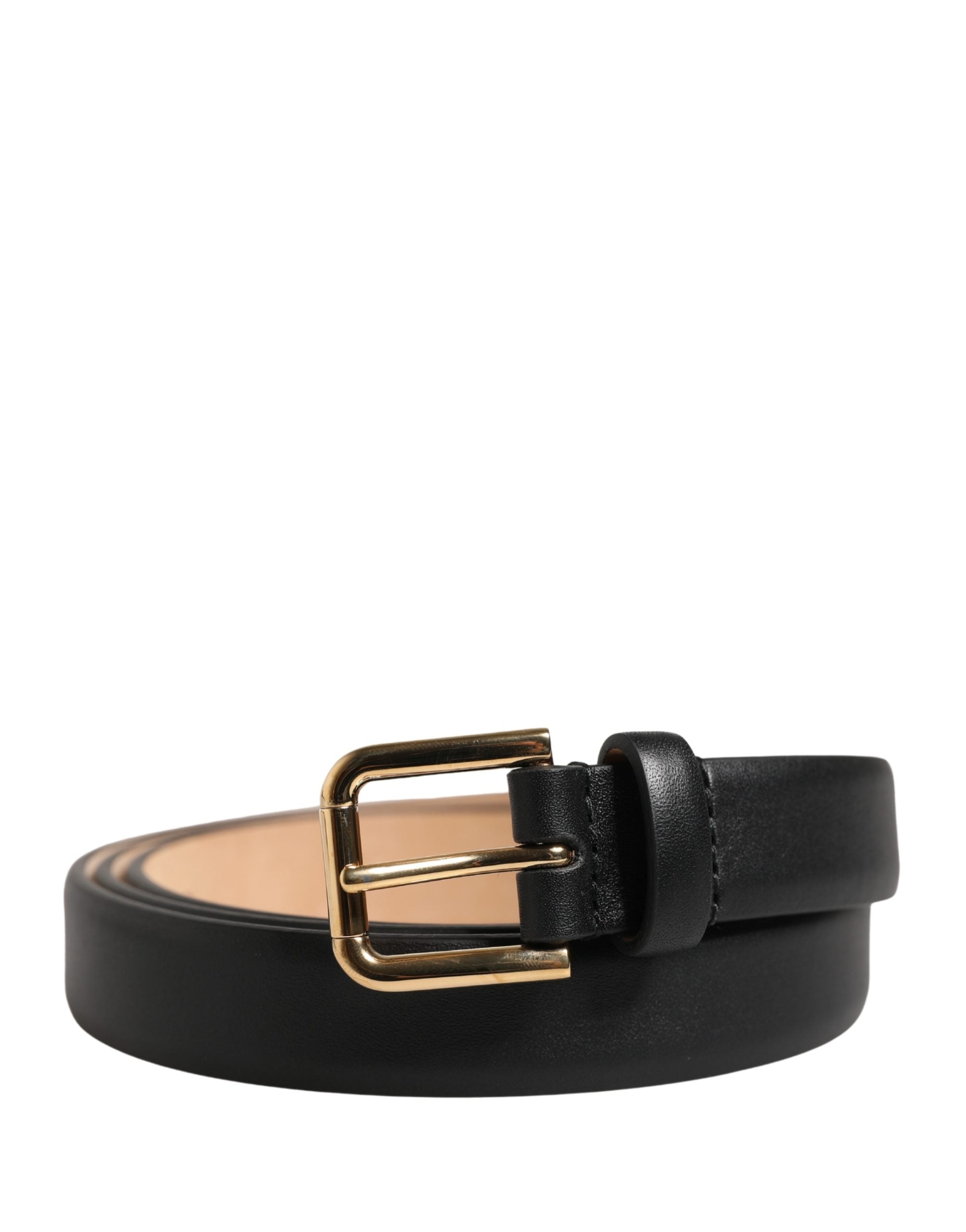 Dolce & Gabbana Black Classic Leather Gold Metal Buckle Women's Belt