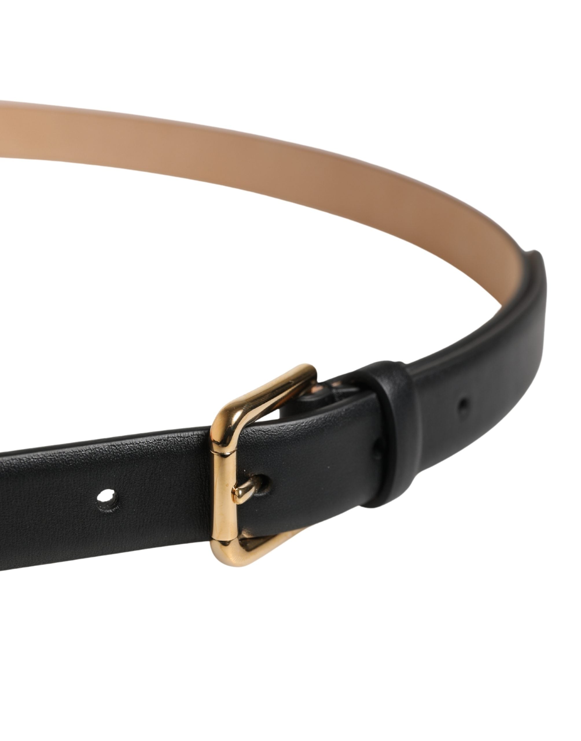 Dolce & Gabbana Black Classic Leather Gold Metal Buckle Women's Belt