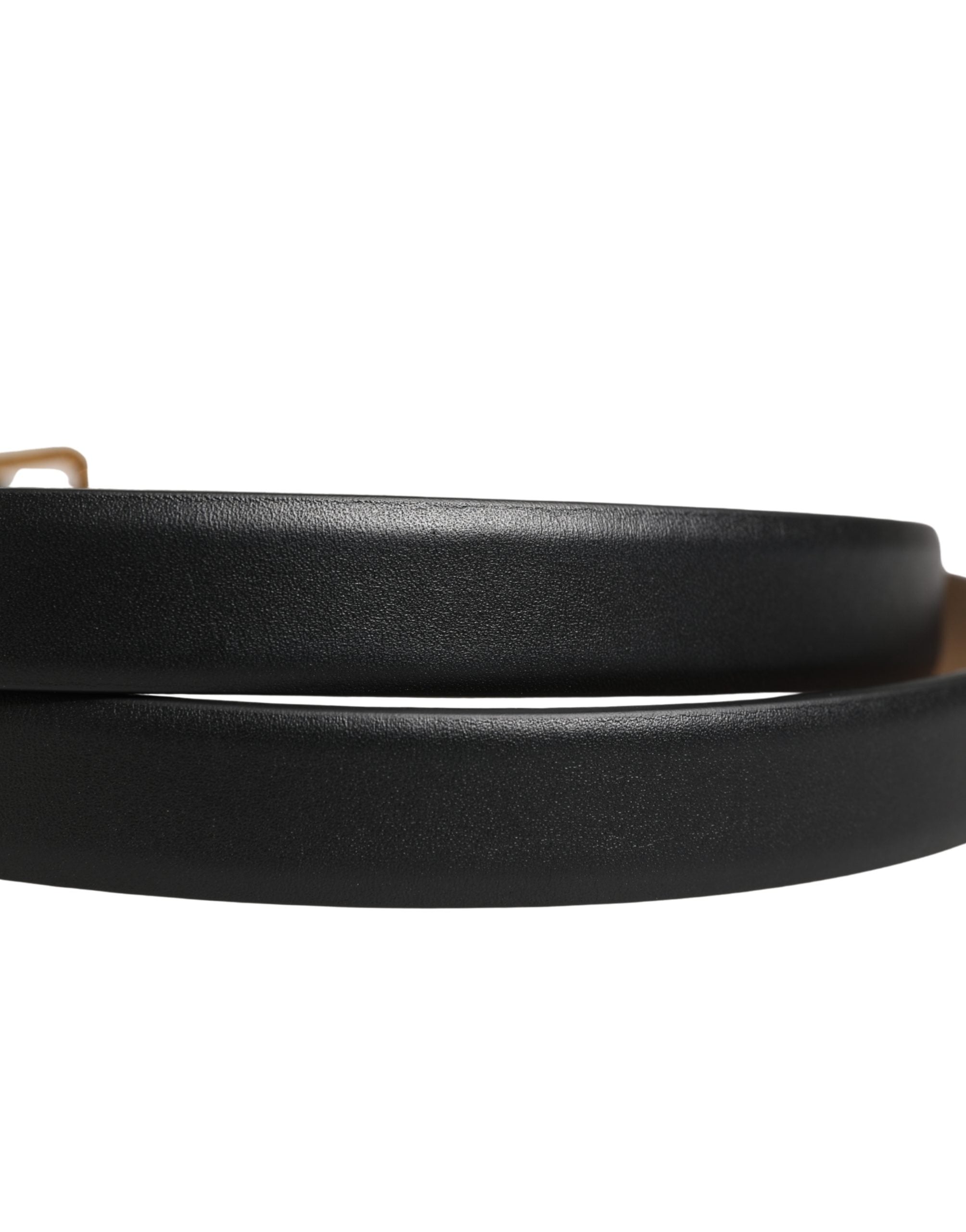 Dolce & Gabbana Black Classic Leather Gold Metal Buckle Women's Belt