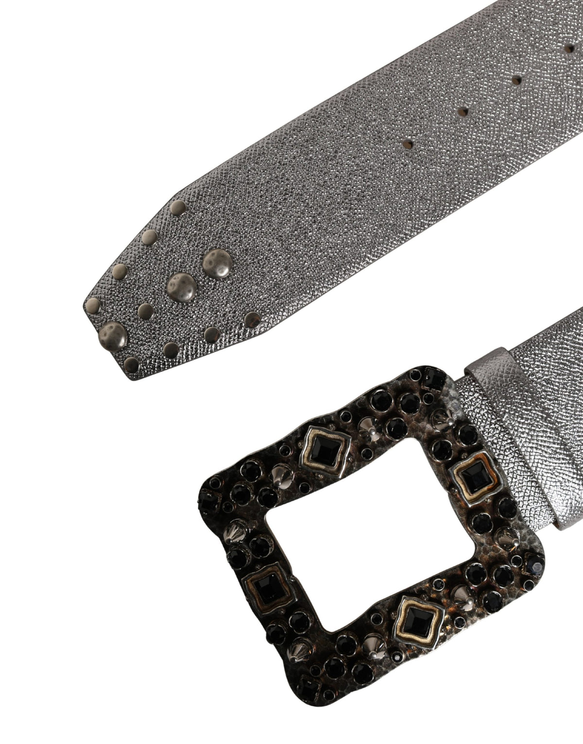 Dolce & Gabbana Silver Leather Crystal Metal Buckle Women's Belt