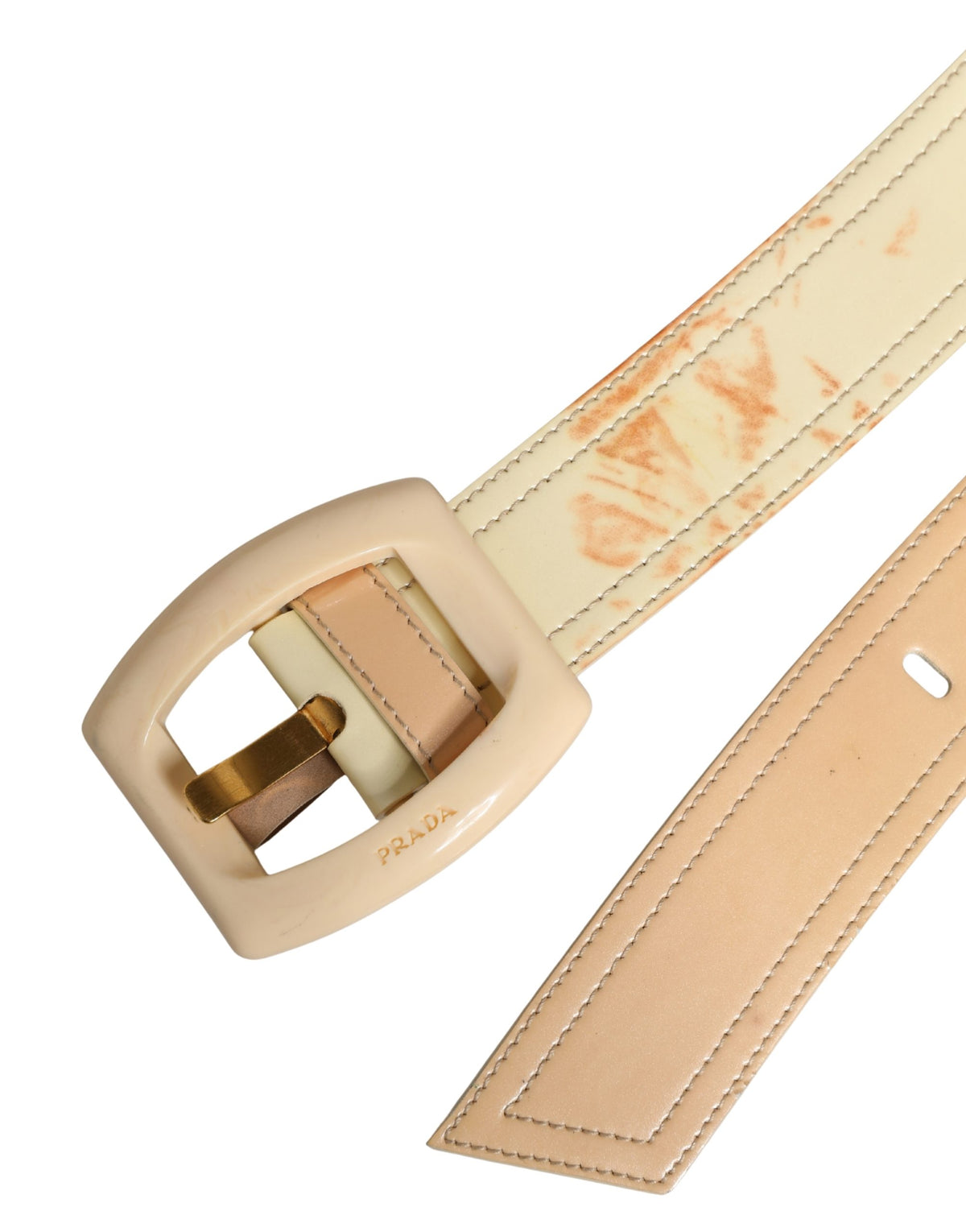 Prada Beige Leather Logo Wide Waist Women Square Buckle Women's Belt (Pre-Owned)