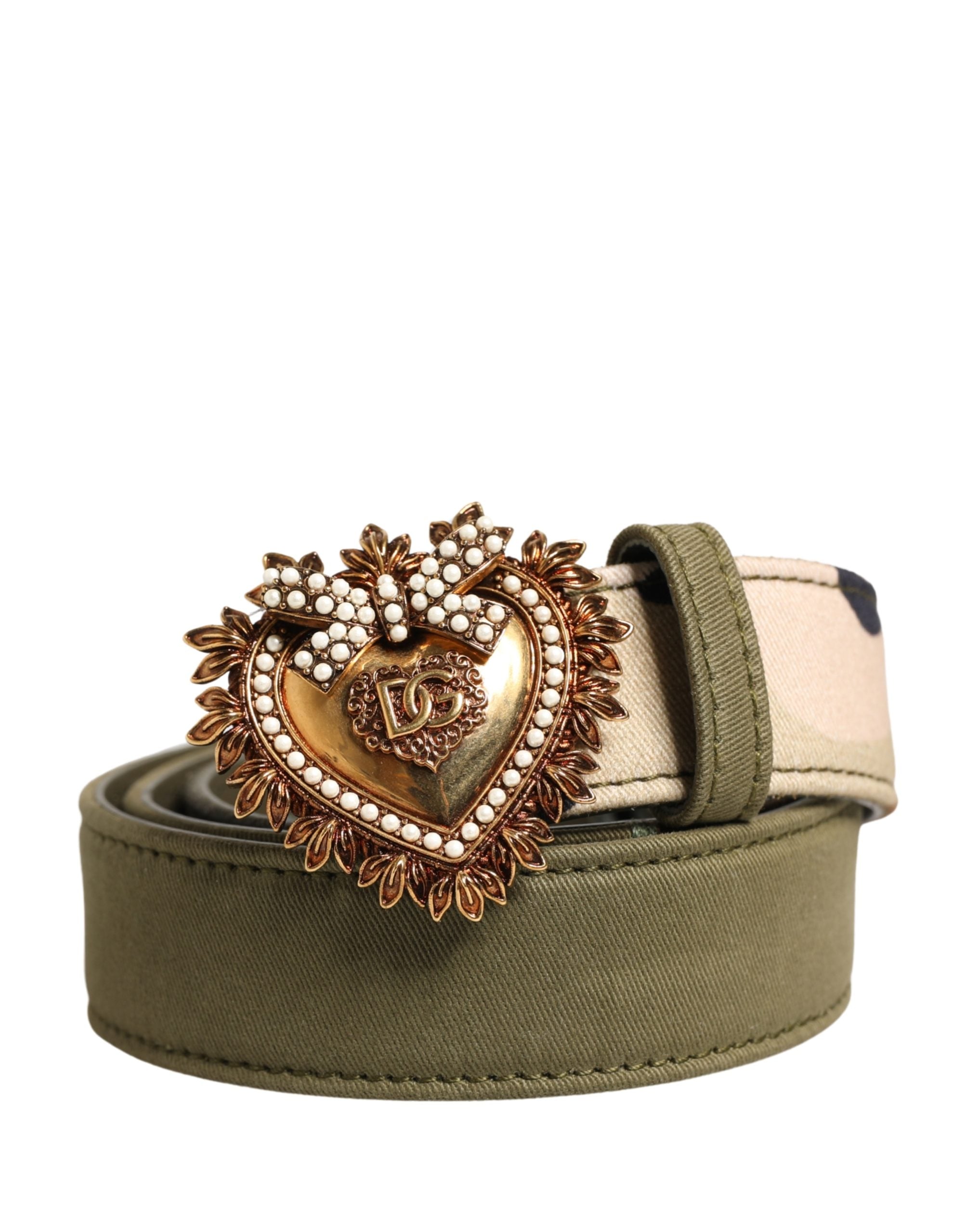 Dolce & Gabbana Green Camouflage Devotion Metal Buckle Women's Belt