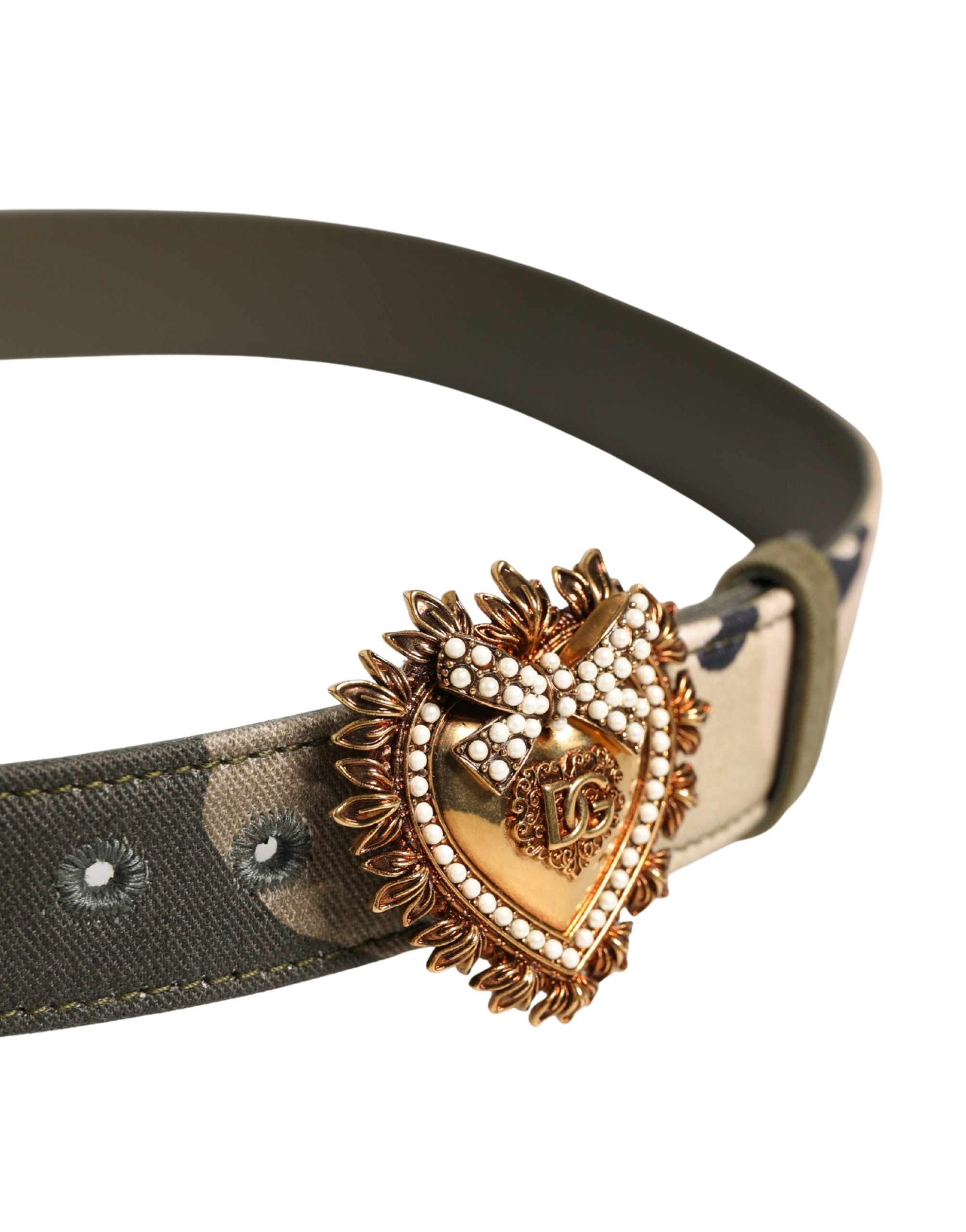 Dolce & Gabbana Green Camouflage Devotion Metal Buckle Women's Belt