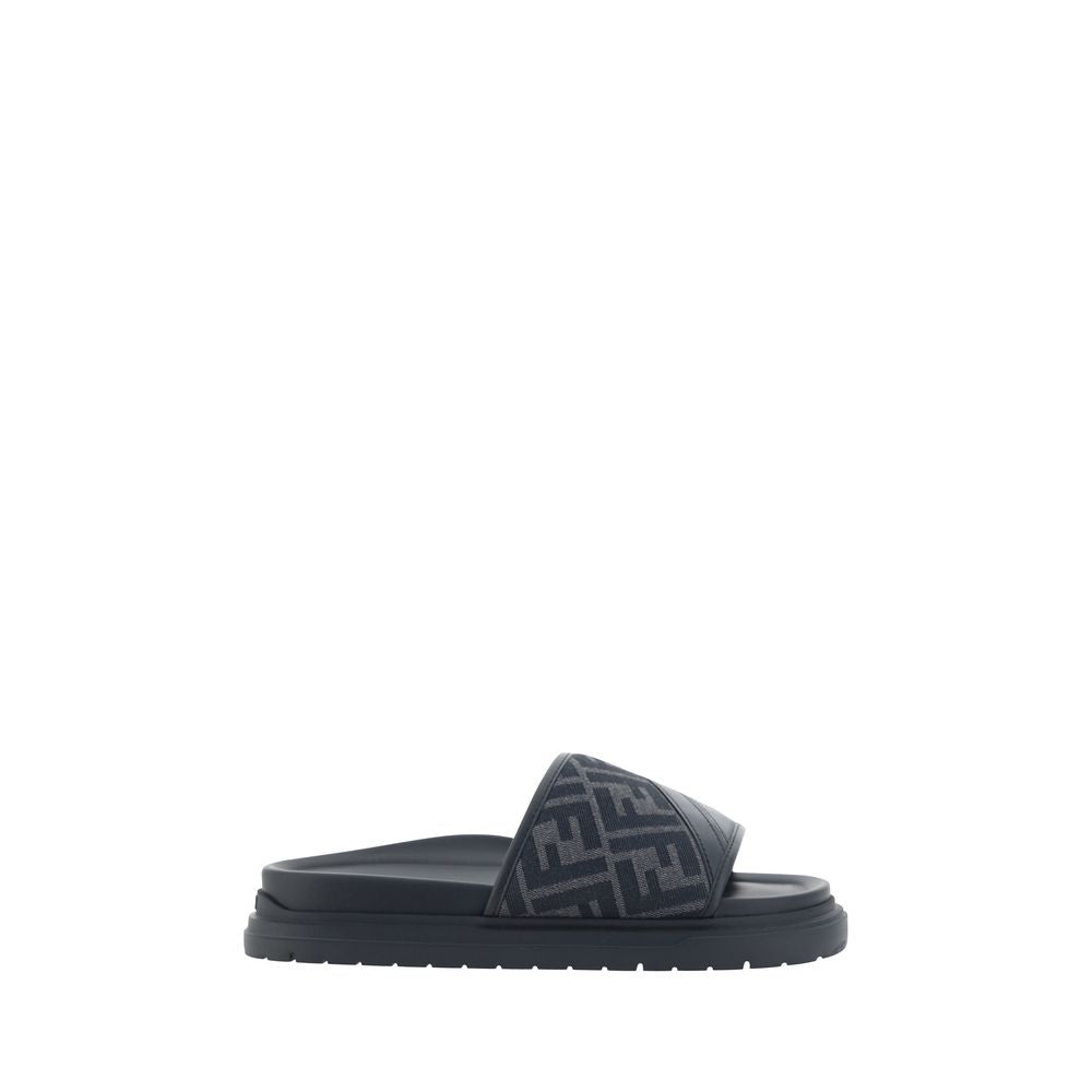 Fendi Gray Fabric Flat Men's Sandals