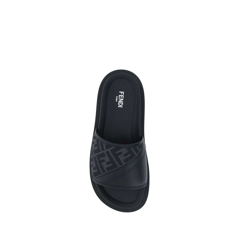 Fendi Gray Fabric Flat Men's Sandals