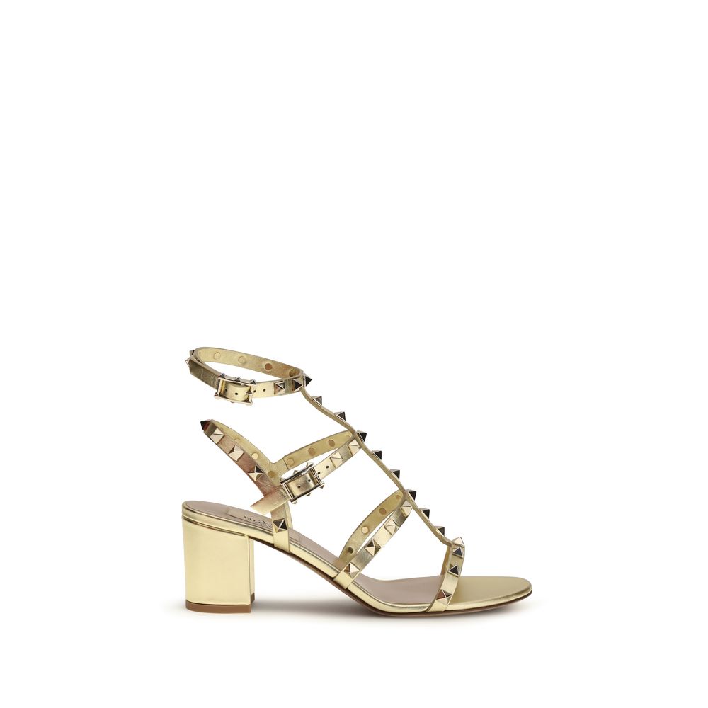 Valentino Garavani Gold Calf Leather Bos Taurus Strap-On Women's Sandals
