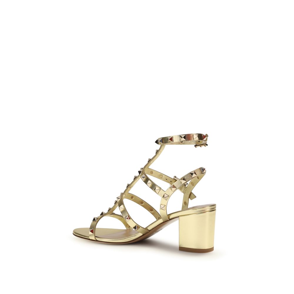 Valentino Garavani Gold Calf Leather Bos Taurus Strap-On Women's Sandals