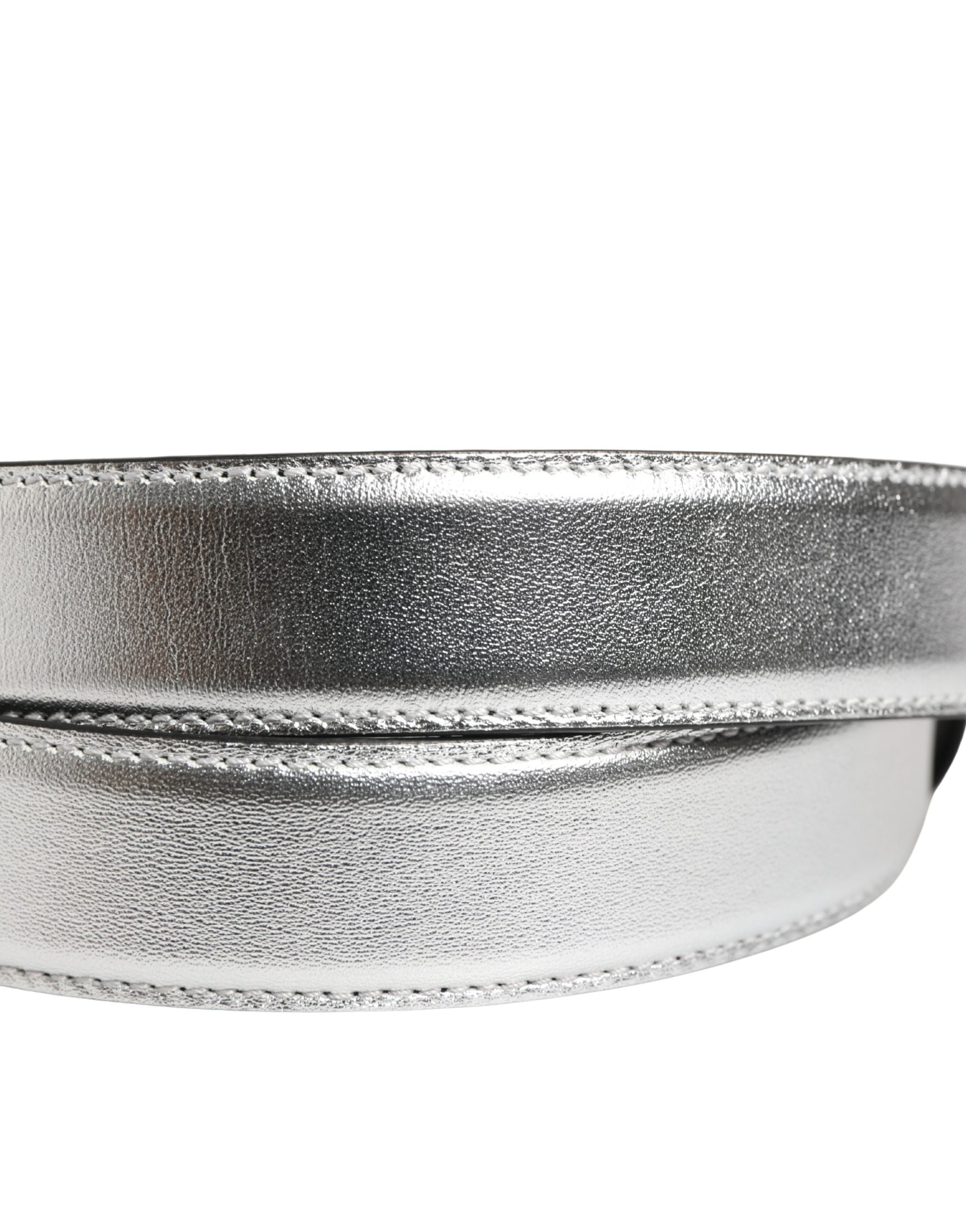 Moschino Couture Silver Leather Logo Metal Buckle Waist Women's Belt