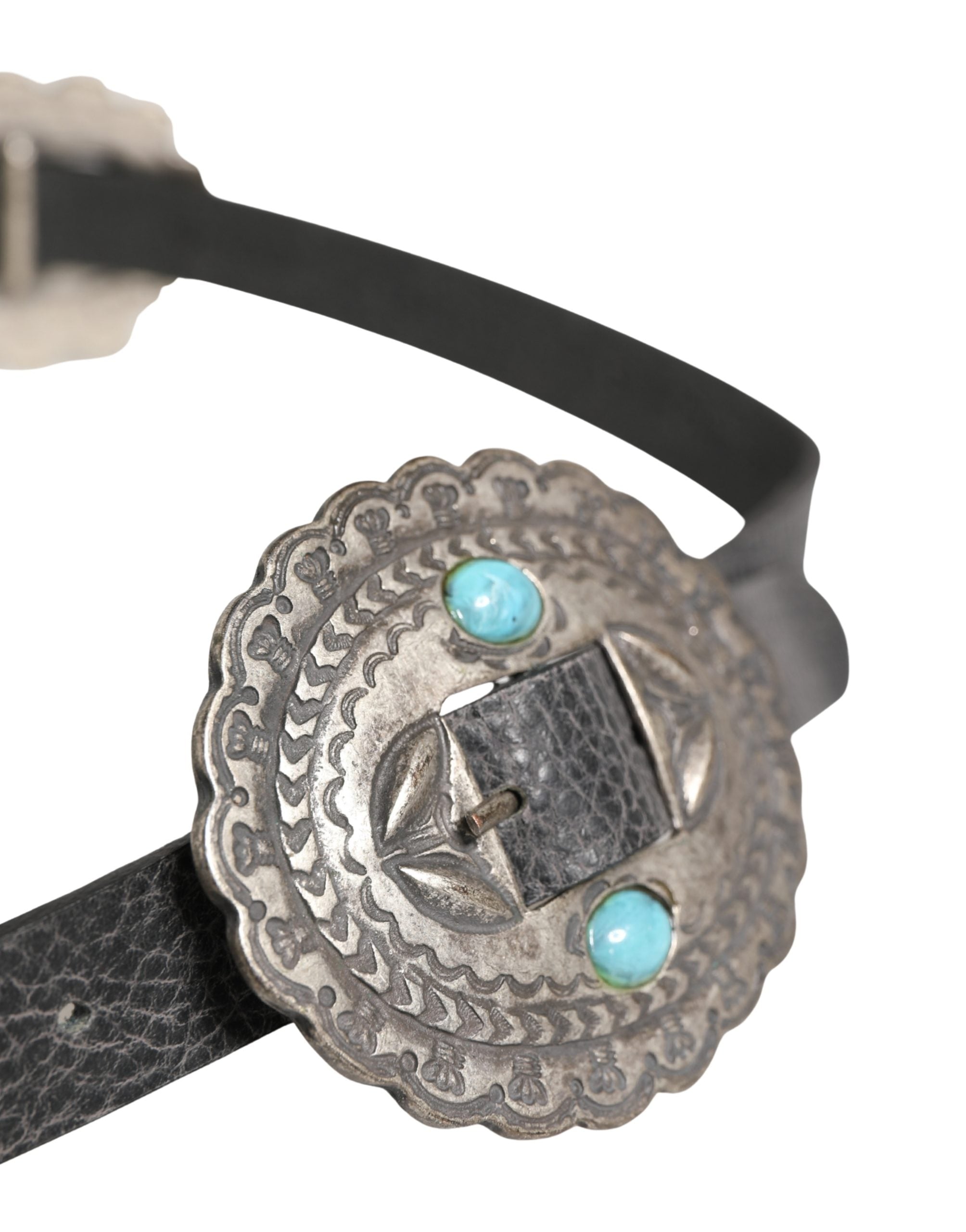 Cavalli Class Black Turquoise Leather Embellished Oval Buckle Women's Belt