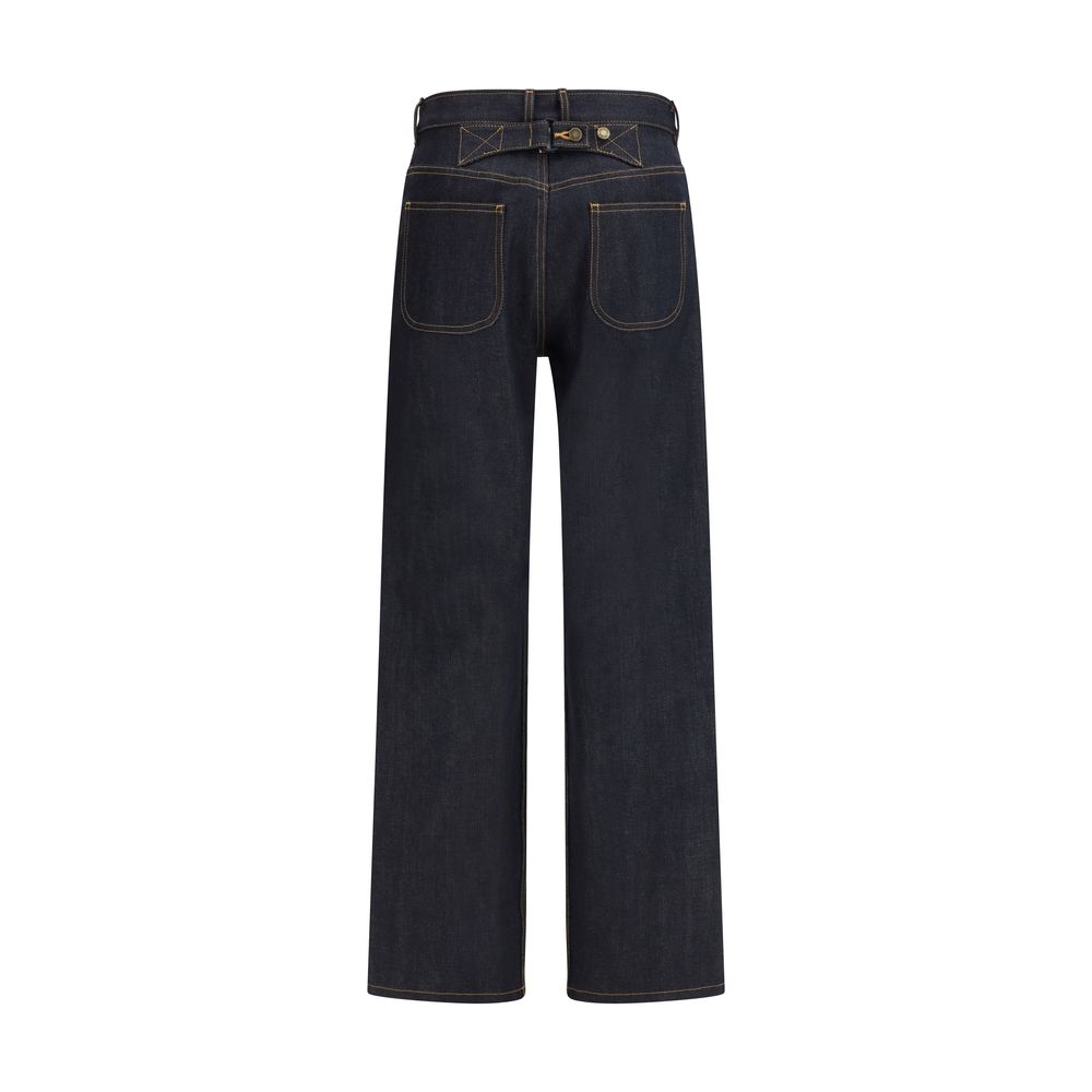 Thom Browne Blue Cotton Straight-Leg Women's Jeans