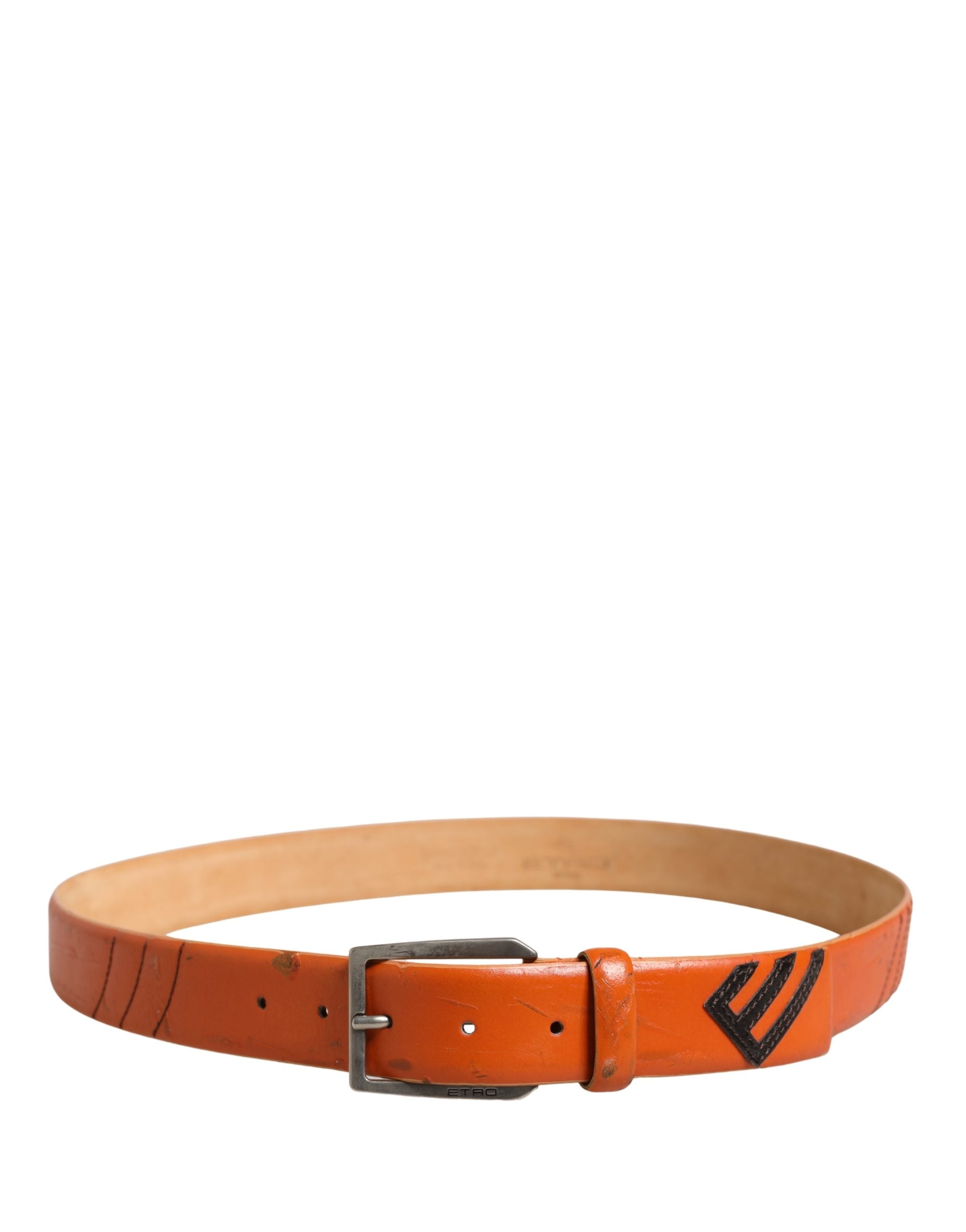 Etro Orange Genuine Leather Silver Metal Buckle Waist Women's Belt (Pre-Owned)