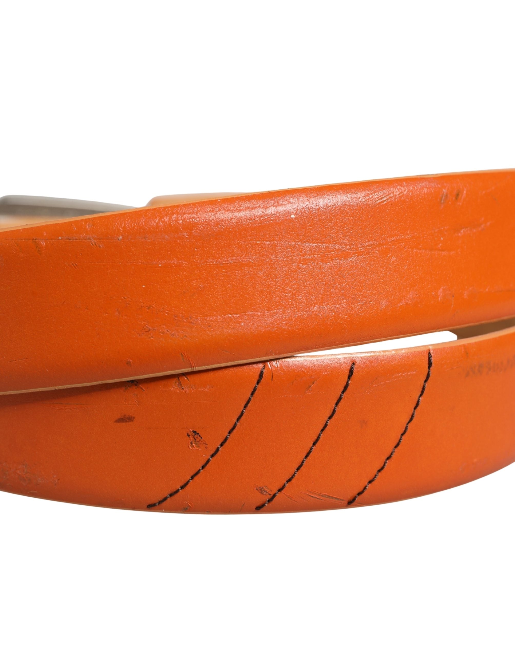 Etro Orange Genuine Leather Silver Metal Buckle Waist Women's Belt (Pre-Owned)