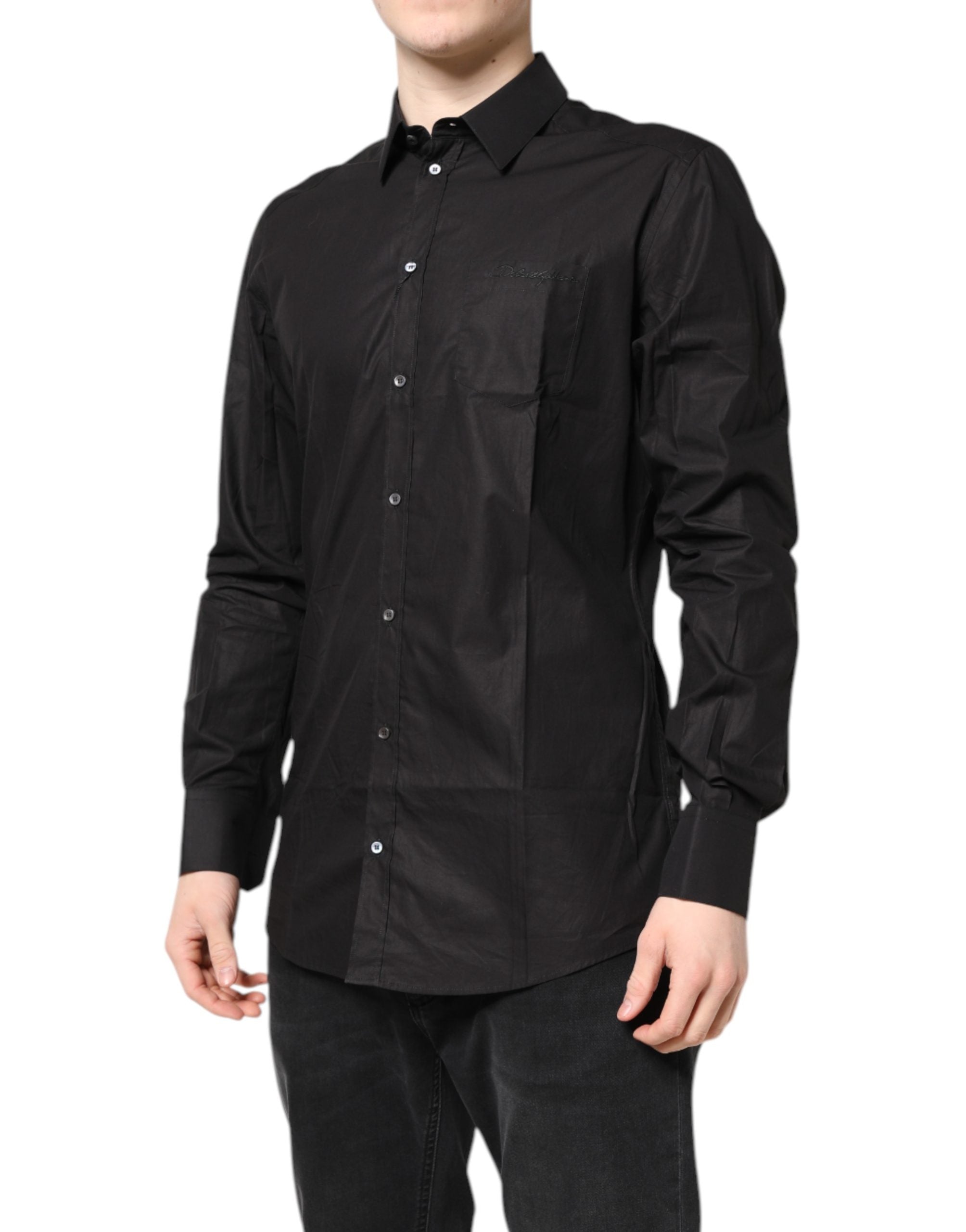 Dolce & Gabbana Black GOLD Cotton Collared Formal Dress Men's Shirt