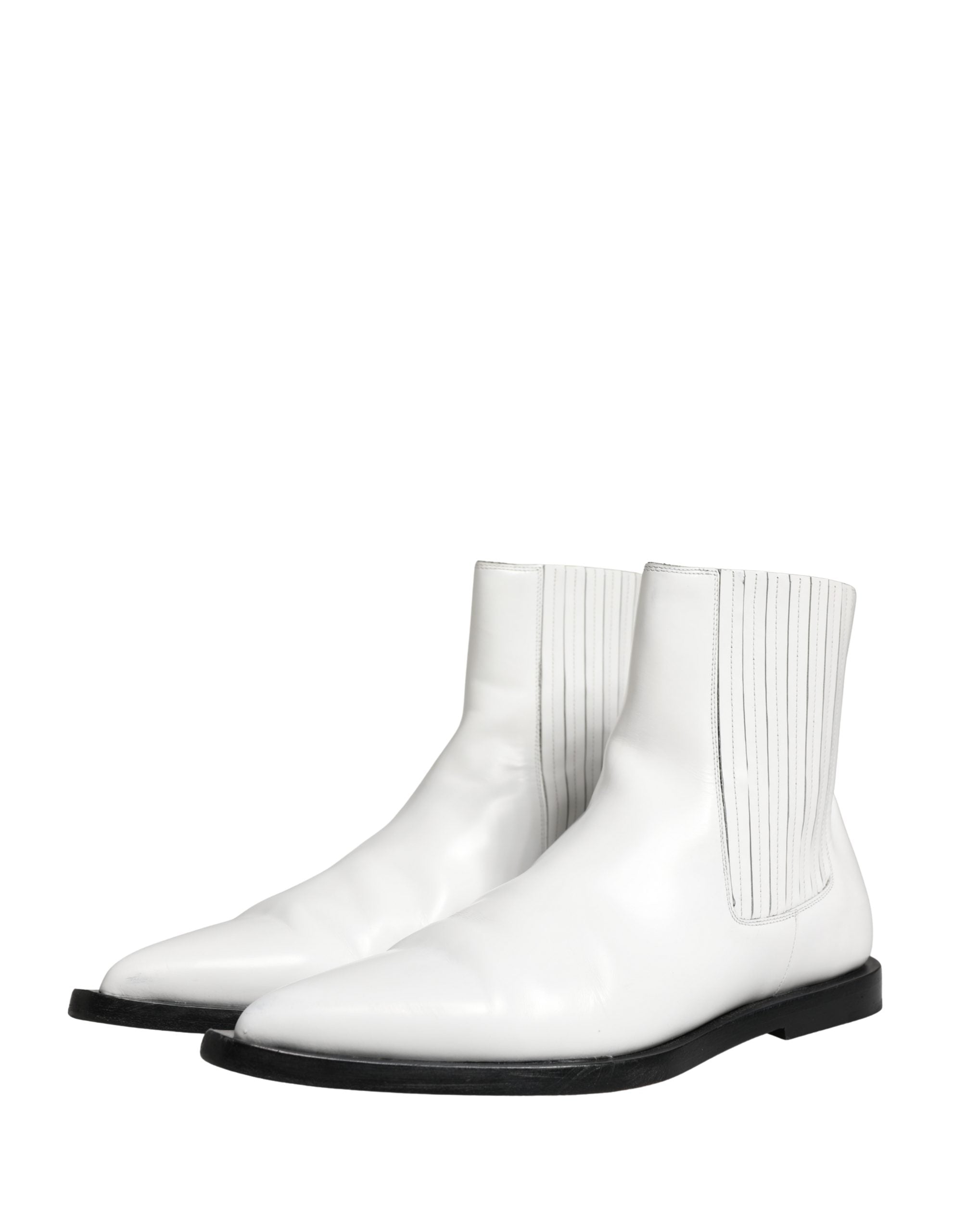 Dolce & Gabbana White Leather Chelsea SlipOn Ankle Boots Men's Shoes (Pre-Owned)