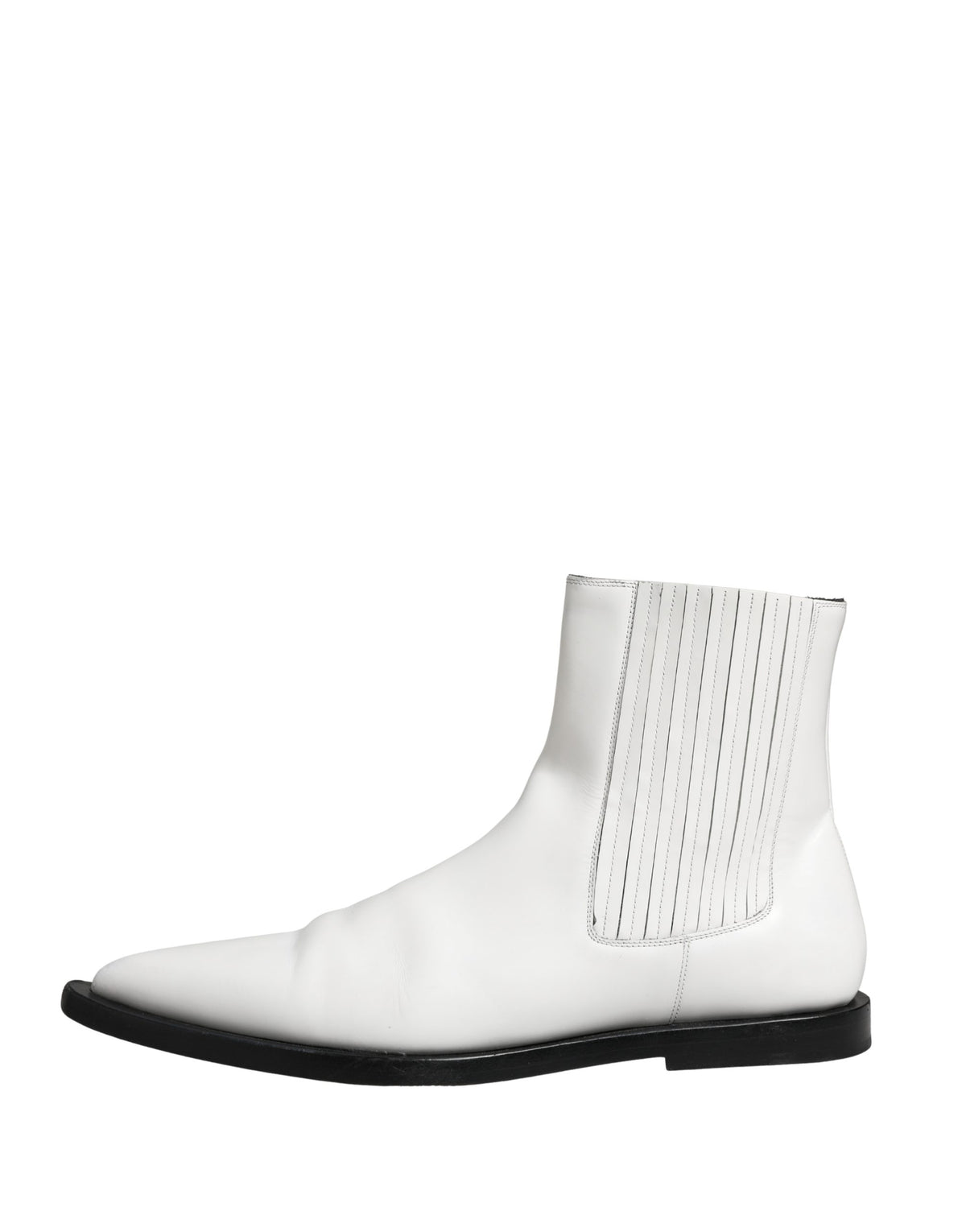 Dolce & Gabbana White Leather Chelsea SlipOn Ankle Boots Men's Shoes (Pre-Owned)