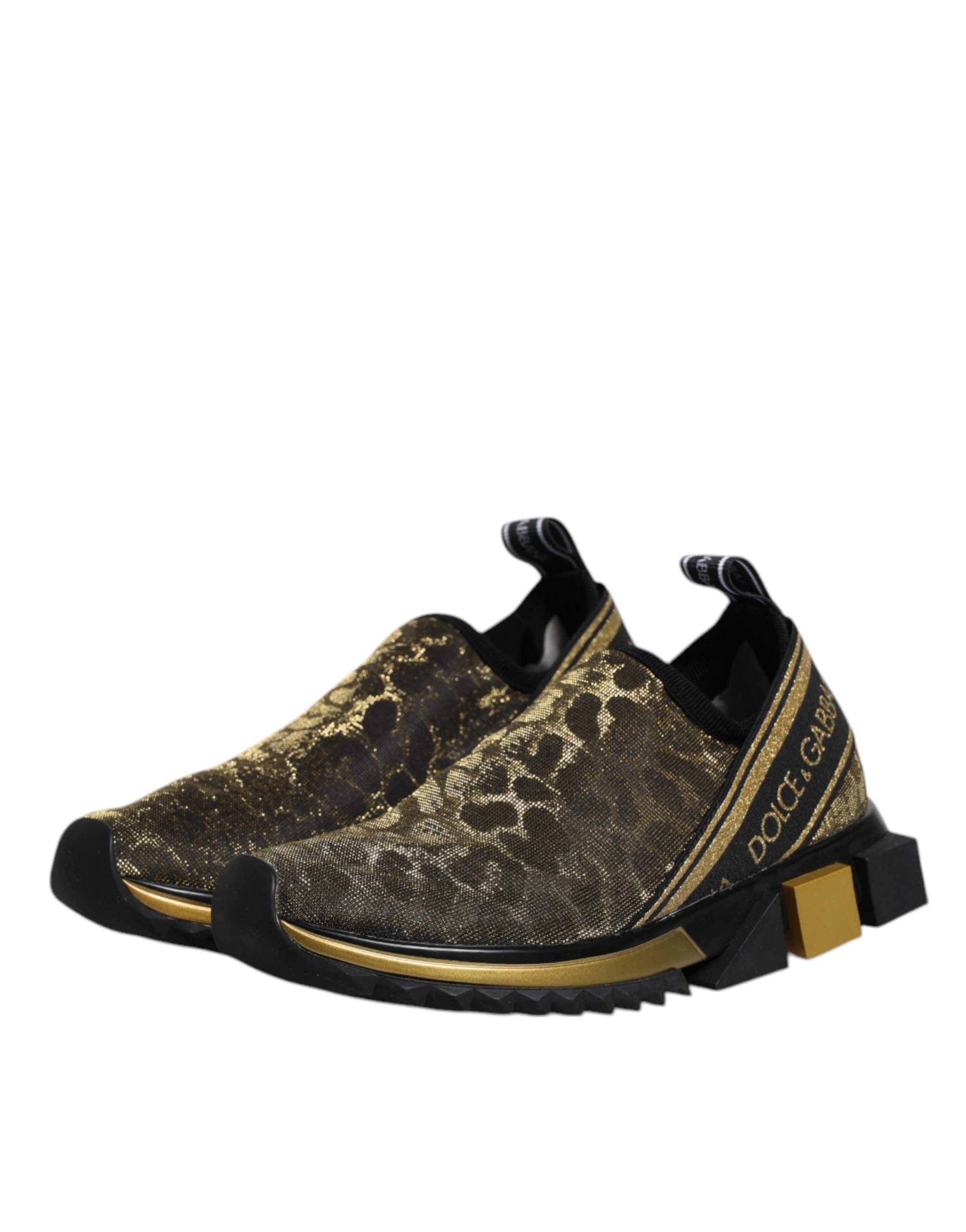 Dolce & Gabbana Gold Glitter Leopard Sorrento Sneakers Women's Shoes