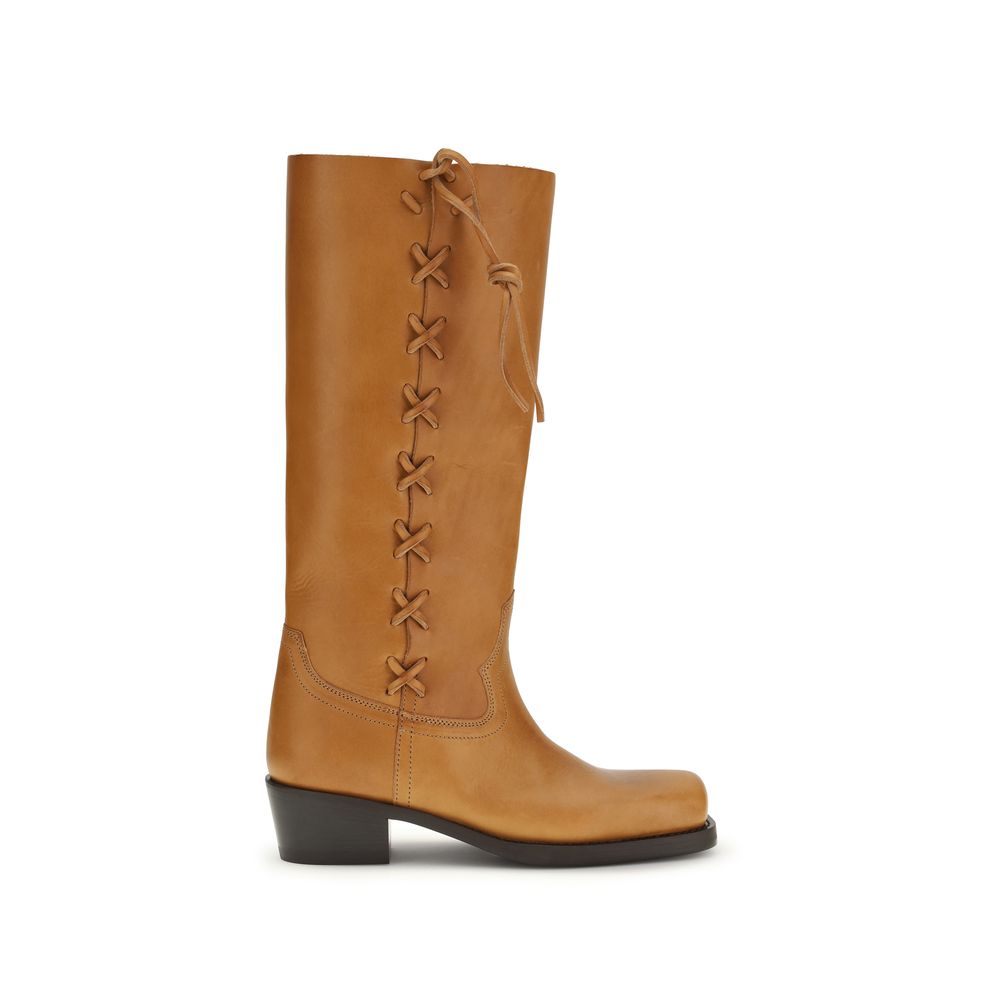 Paris Texas Brown Calf Leather Bos Taurus Lace-Up Women's Boots