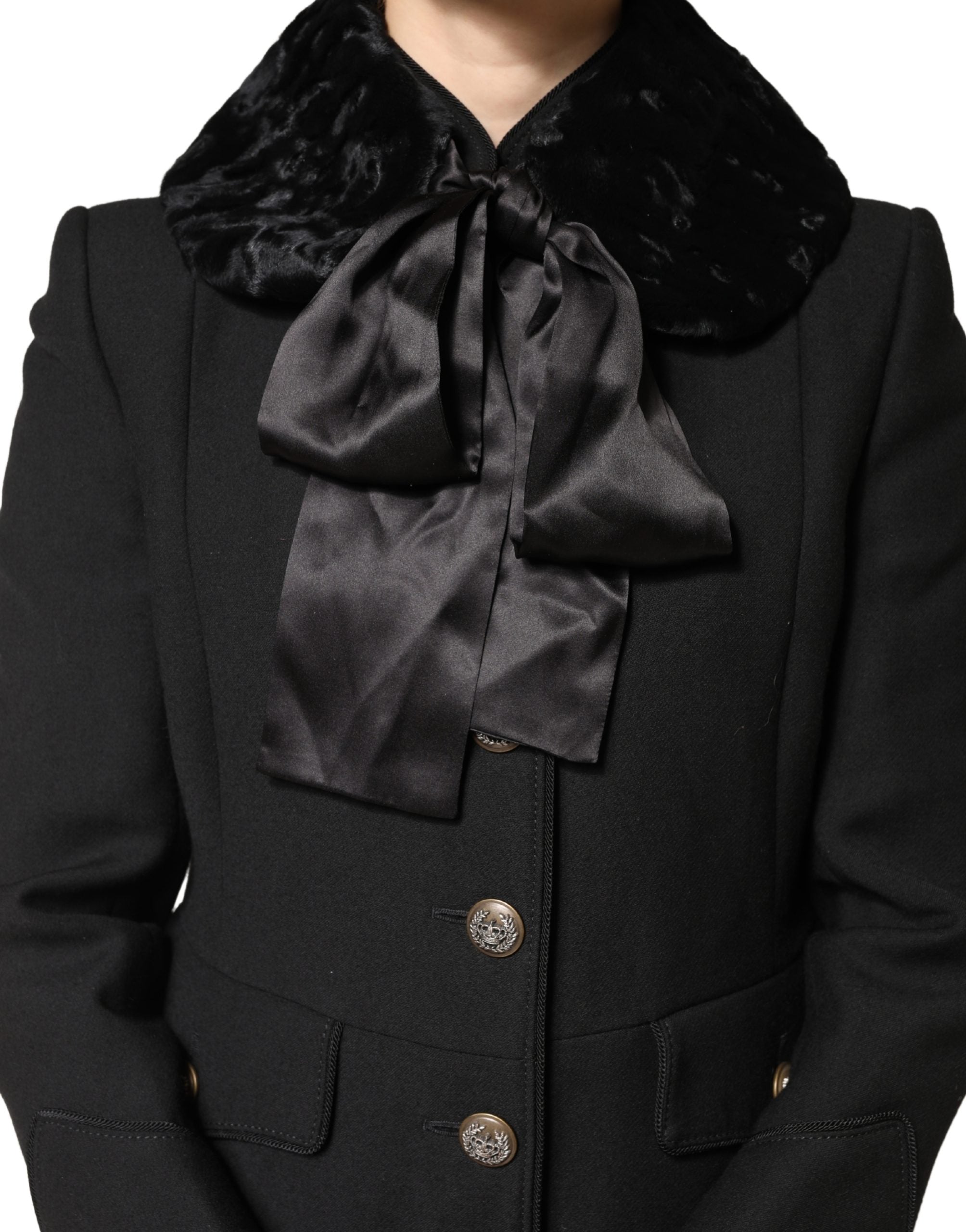 Dolce & Gabbana Black Lamb Fur Women Neck Warmer Winter Women's Scarf