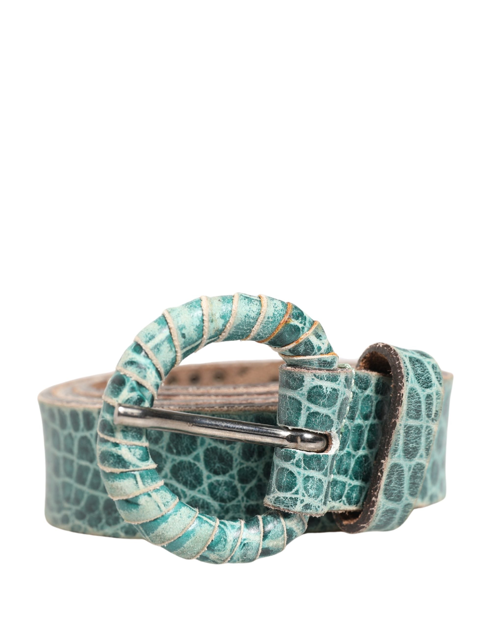 Scervino Street Women Green Leather Croco Print Studded Women's Belt