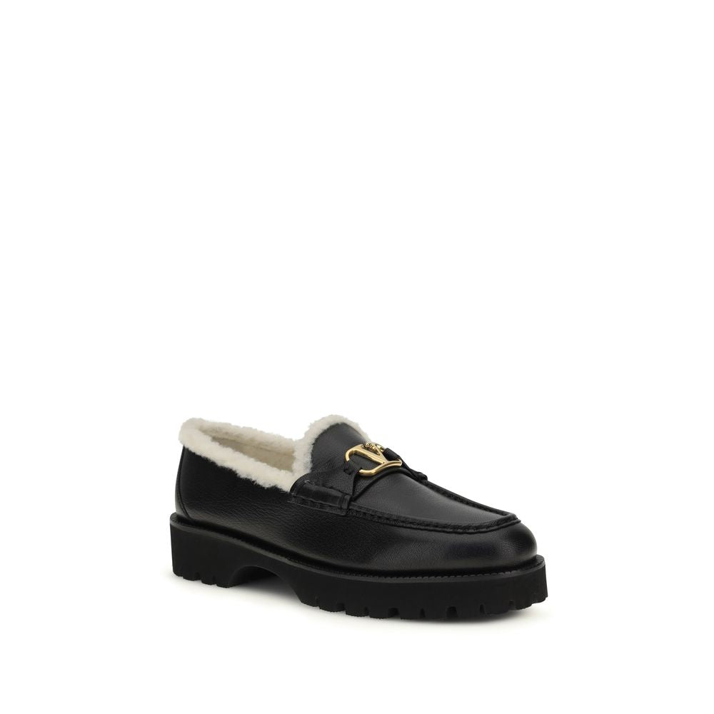 Valentino Garavani Black Calf Leather Bos Taurus Slip-On Women's Loafers