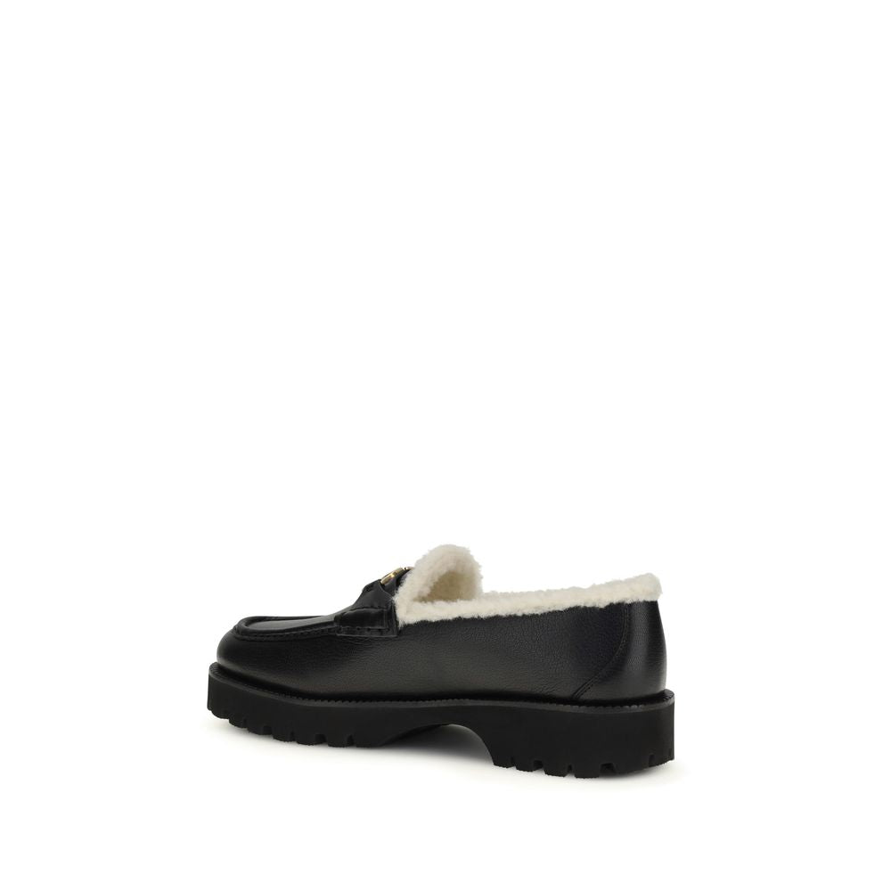Valentino Garavani Black Calf Leather Bos Taurus Slip-On Women's Loafers