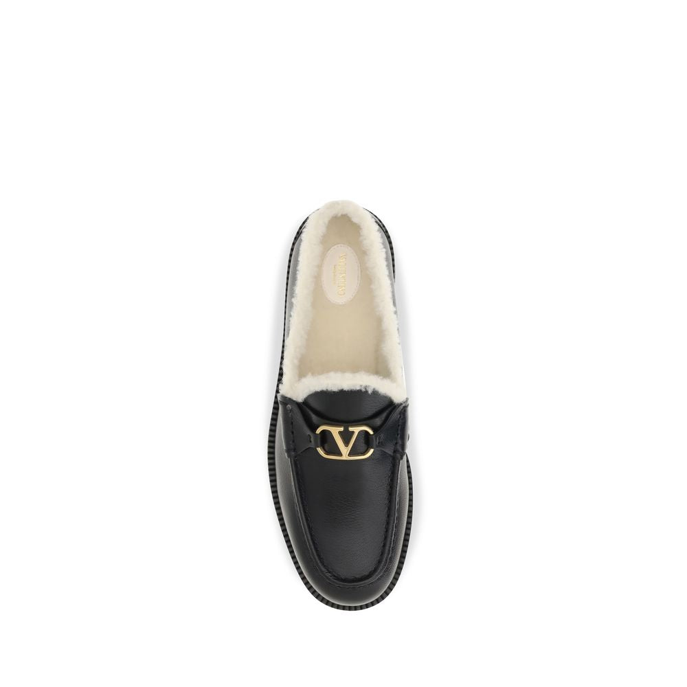 Valentino Garavani Black Calf Leather Bos Taurus Slip-On Women's Loafers