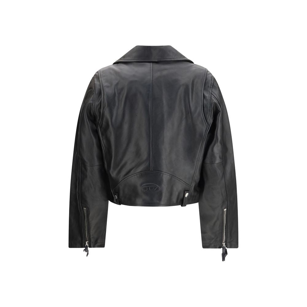 Diesel Black Calf Leather Bos Taurus Leather Women's Jacket