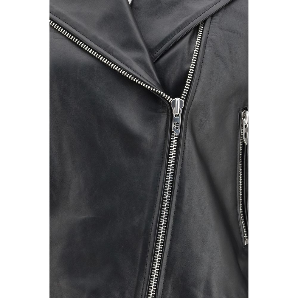 Diesel Black Calf Leather Bos Taurus Leather Women's Jacket